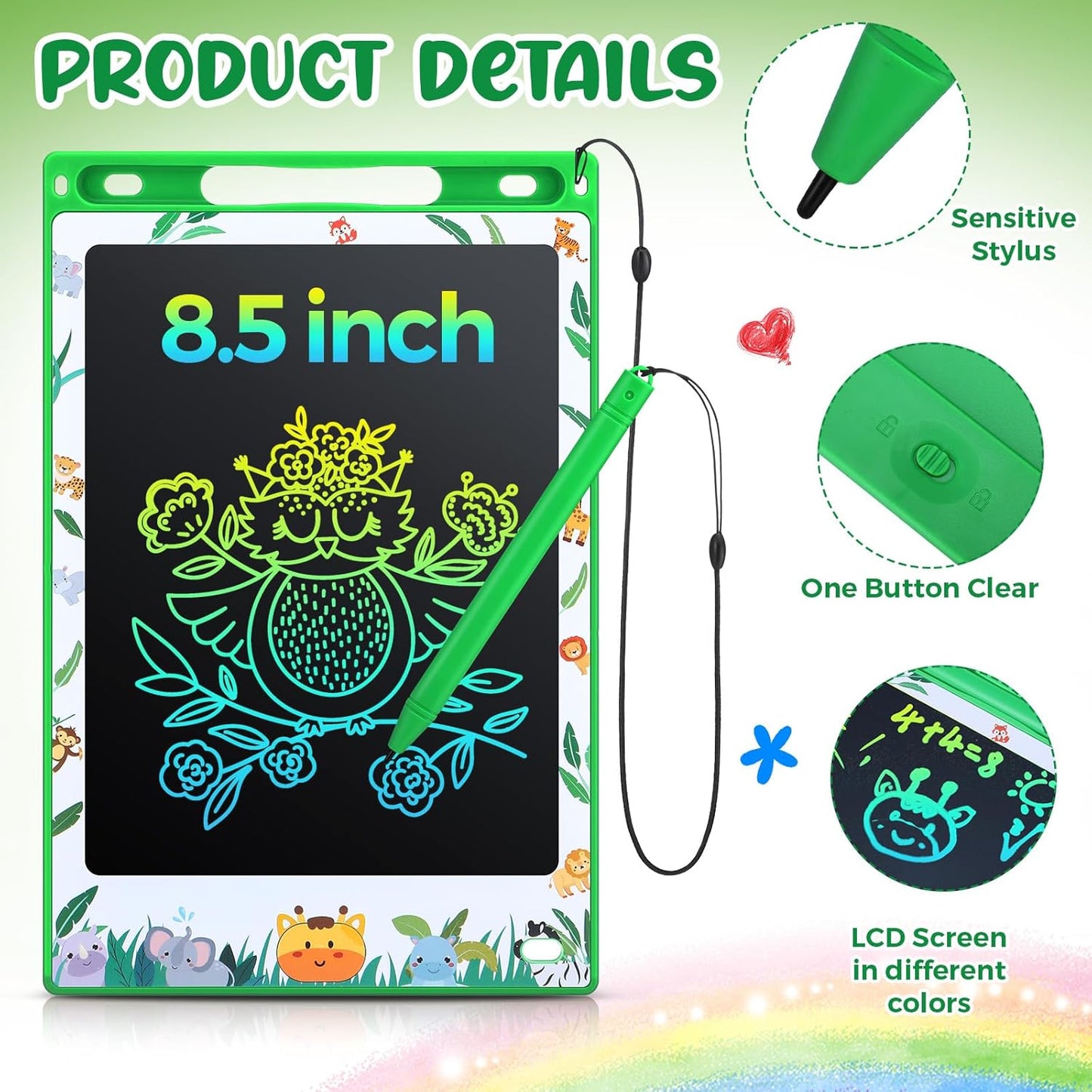 Zhehao 20 Pack LCD Writing Board for Adults, 8.5 Inches Doodle Jungle Animals Reusable Scribbler Board Screen Drawing Pad Erasable Painting Pads Educational Toy for Adults