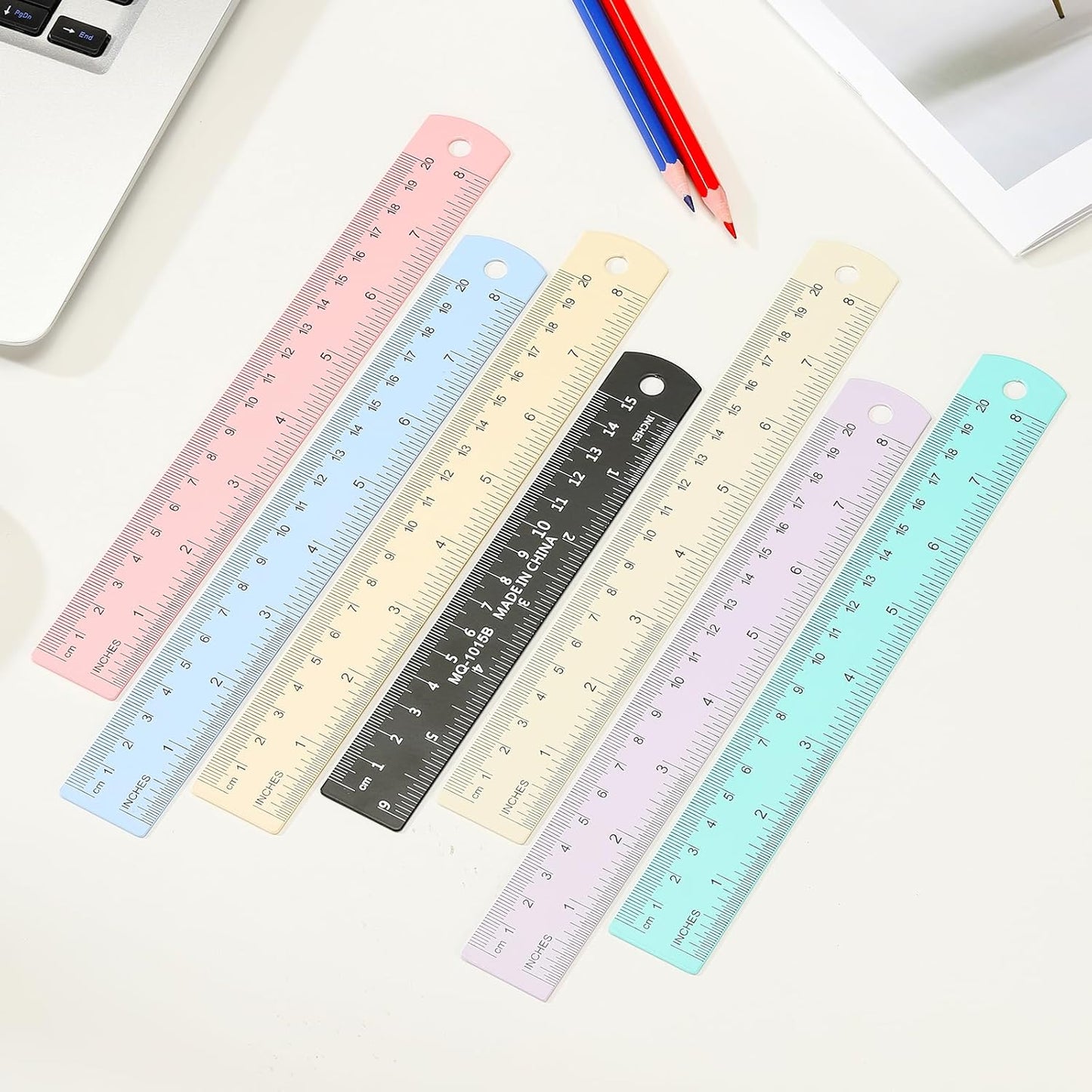 PATIKIL 30cm/12 Metal Ruler, 2 Pack Aluminum Alloy Rulers with Centimeters, Millimeters, Inches and Conversion Table Straight Edge Ruler for Writing Machinist Drafting, Blue Green