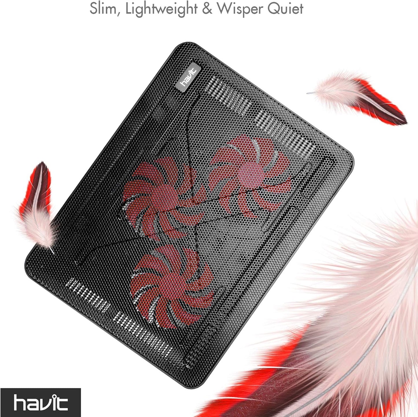 Havit HV-F2056 15.6-17 Inch Laptop Cooler Cooling Pad - Slim Portable USB Powered (3 Fans) (Black+Red)