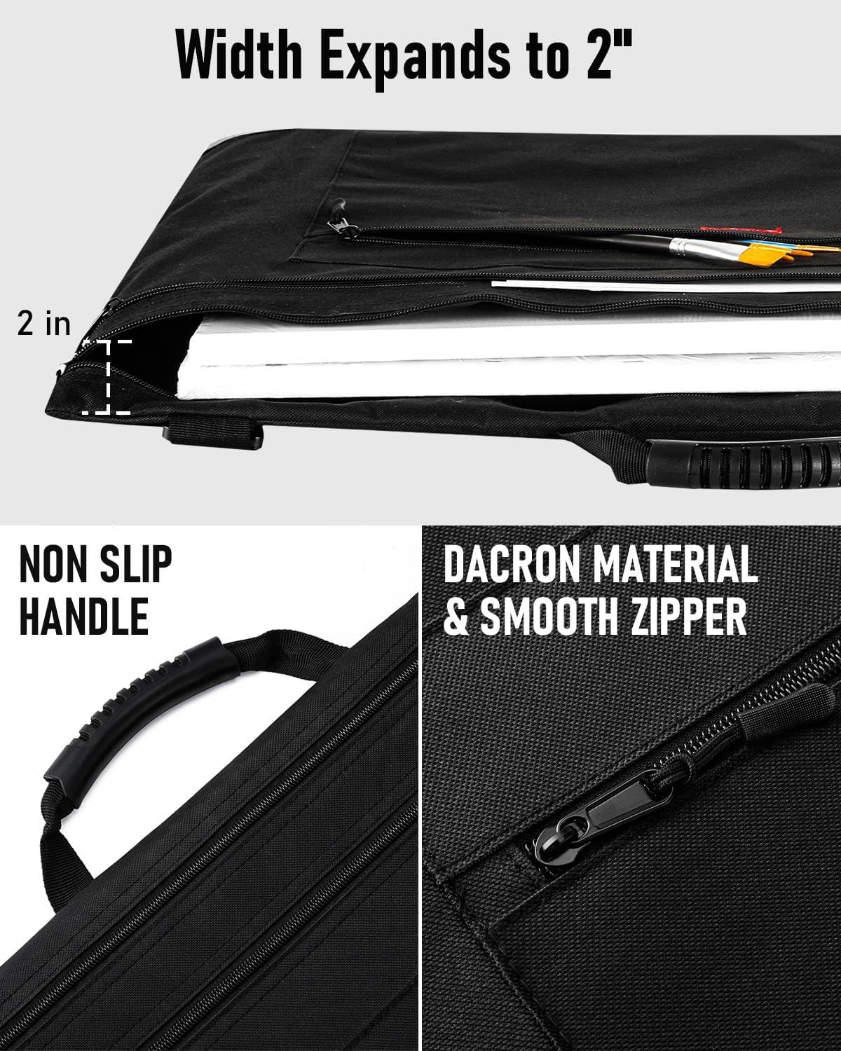 Nicpro Light Weight Art Portfolio Bag, 23x31 Black Art Canvas Portfolio Case with Detachable Shoulder Strap, Leather Corners, Carrying Storage Case for Artwork, Poster, Sketching, and Drawing