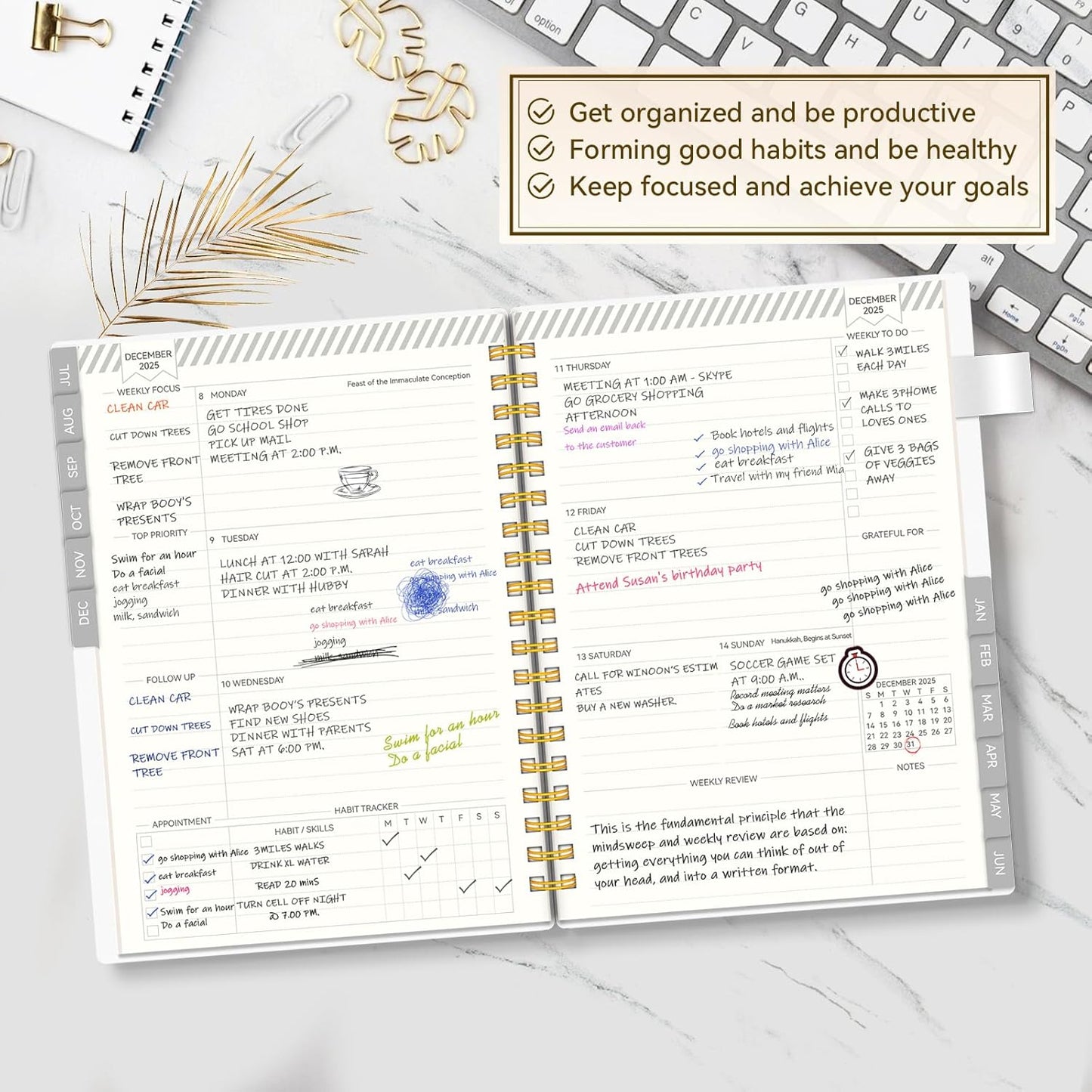 Academic Planner 2025-2026, Weekly and Monthly Planners for Women, Jul.2025 - Jun.2026, AIMPEAK Daily Calendar Planner for Teacher & Student, Monthly Tabs, White Marble, 7"x10"