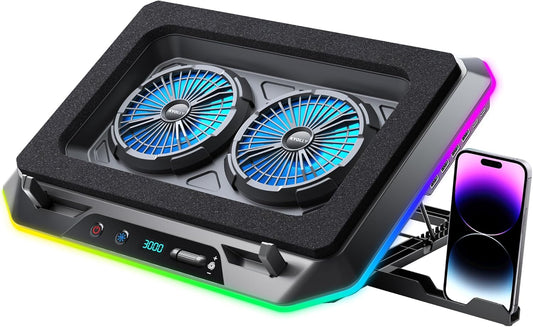 RGB Gaming Laptop Cooling Pad with Two Turbo Fan, Rapid Cooling for 15.6-19.3" Laptops, Variable Speed Control, 6 Adjustable Heights A5