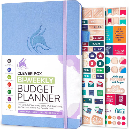 Clever Fox Bi Weekly Budget Planner – Undated Financial Organizer Book – Expense Tracker, Budgeting & Bill Notebook, A5 (Periwinkle)
