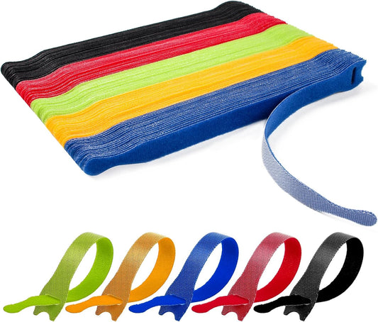 OneLeaf 110PCS Cord Organizer 8 × 1/2" Reusable Cable Ties with Hook and Loop, Colorful Fastening Cord Ties Wire Management for Home, Office, Data Centers, and Electronics, 5 colors