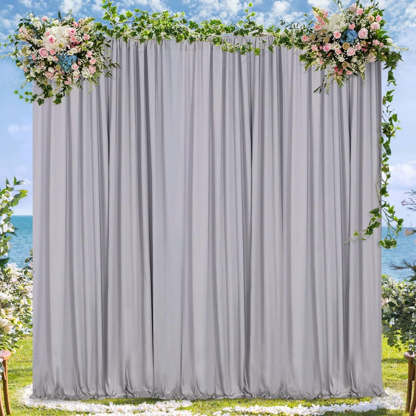 Grey Backdrop Curtains Photo Backdrop Drapes: 30ft x 10ft Polyester Fabric - Wedding Engagement Photography Background 6 Panels 5x10ft