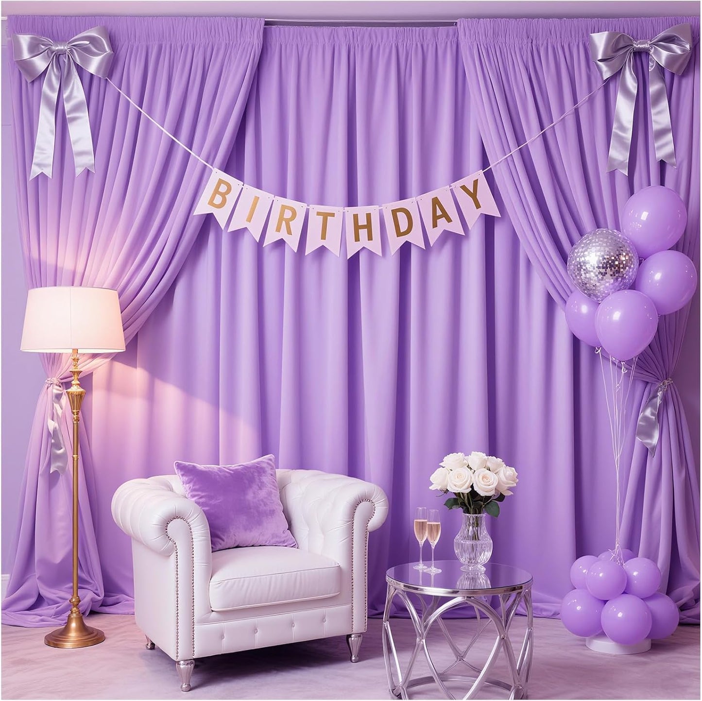 Lavender Backdrop Curtains Photo Drapes: 4 Panels 5ft x 10ft Polyester Background Fabric - Wedding Mermaid Party Photography Decorations