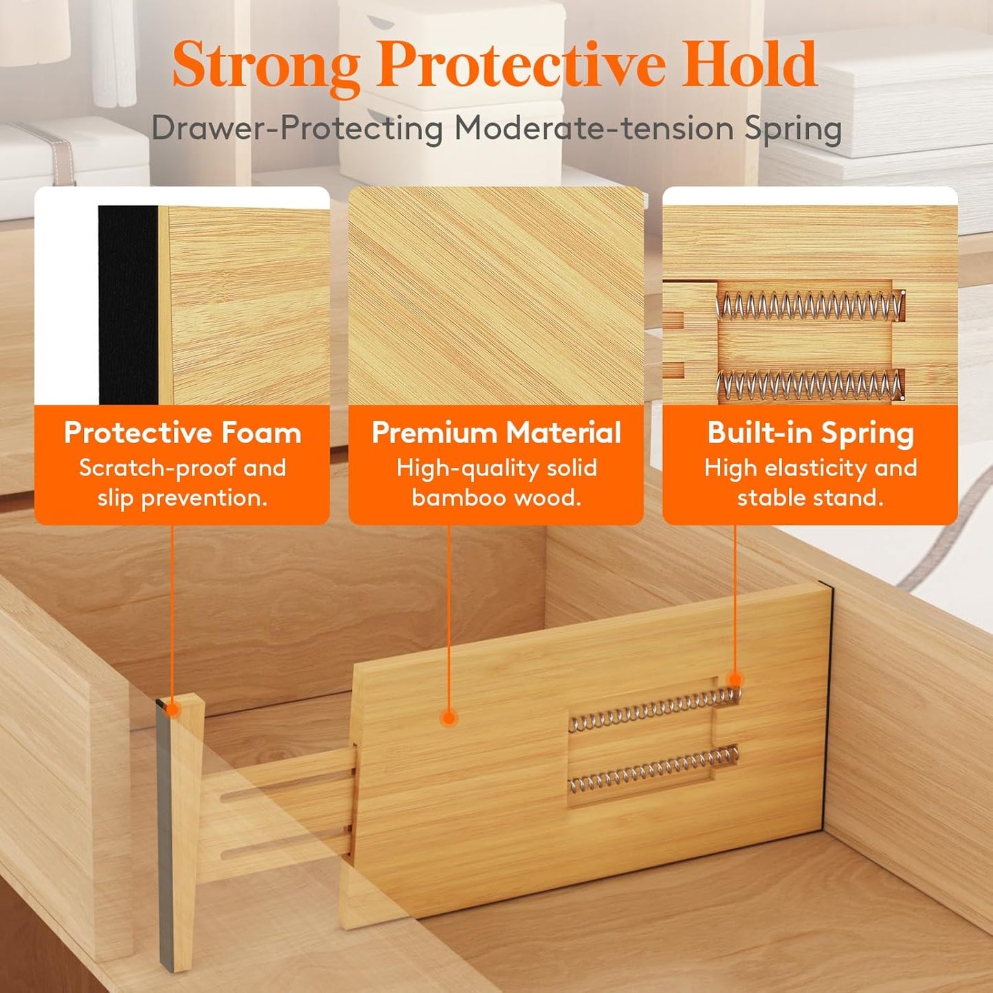 Lifewit 4 Pack Drawer Dividers Bamboo 6" High, 11-17" Adjustable Drawer Organizers for Clothes, Expandable Dresser Separators in Bedroom/Bathroom/Kitchen/Fridge/Office Organization and Storage