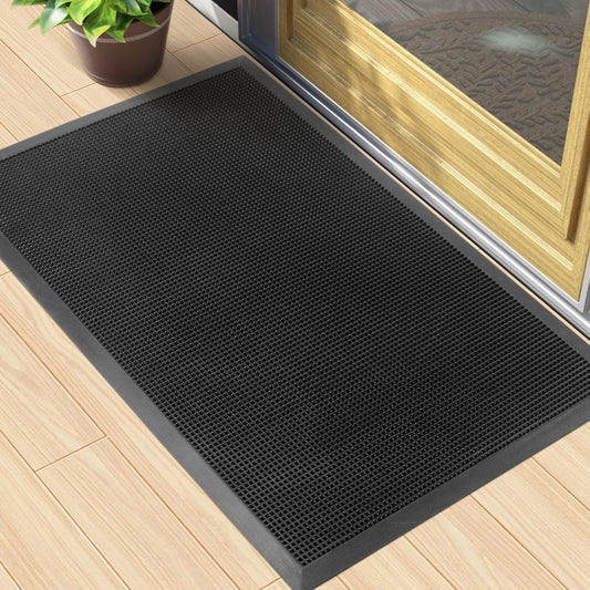 Kuyal Front Door Mat, 2'x3' Outdoor Entrance Mat, Winter Non-Slip Waterproof Outside Entrance Mats, Heavy Duty Durable Welcome, Non Slip Rubber Outdoor Mats for Entryway, Black