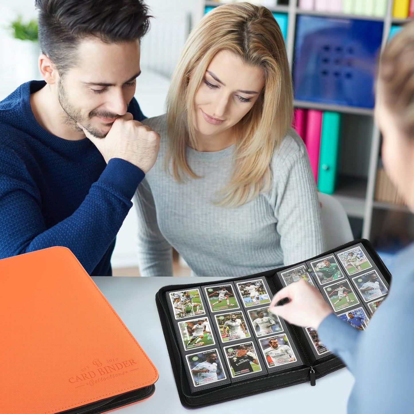 9 Pockets Card Binder,Premium Zip Trading Card Binder,540 Double Sided Pocket PU Collection Binder, Collector Album, Card Folder for MTG, TCG, Business Cards.(Hermes Orange)