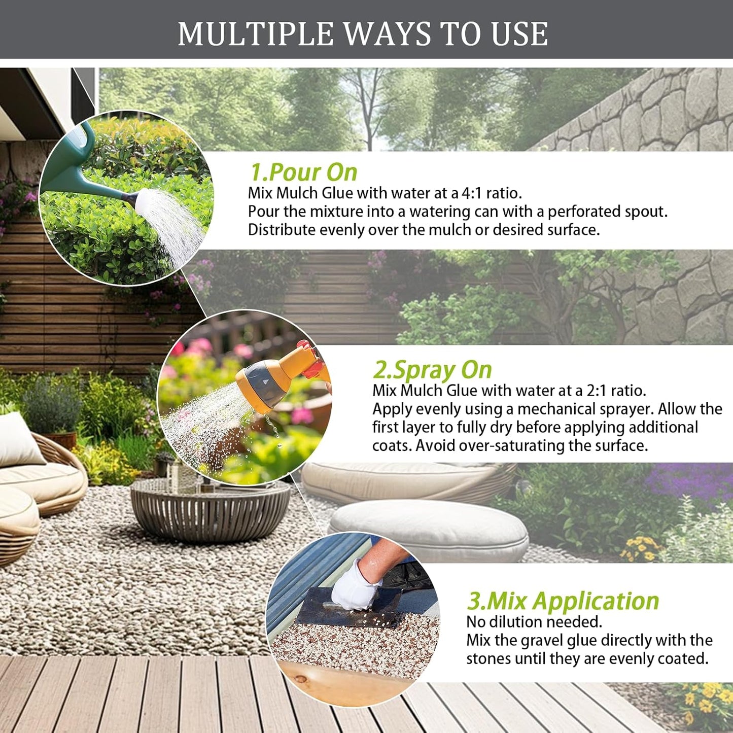 Mulch Glue for Landscaping 1.25 Gallon, Long-Lasting Rock Glue Gravel Binder, Strong Rubber Mulch Stabilizer Landscape Mulch Anchor for Pea Gravel, Max Concentrated Stones Lock Adhesive