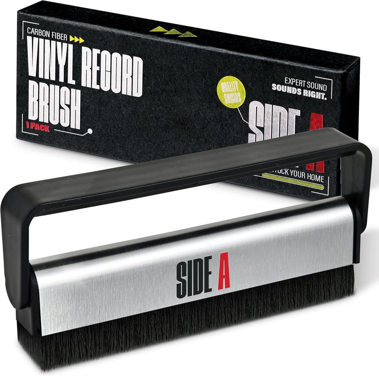 Side A Vinyl Record Brush with Soft Carbon Fibre Bristles, Anti-Static, Gentle Cleaning & Dusting- Essential Record Player Accessory