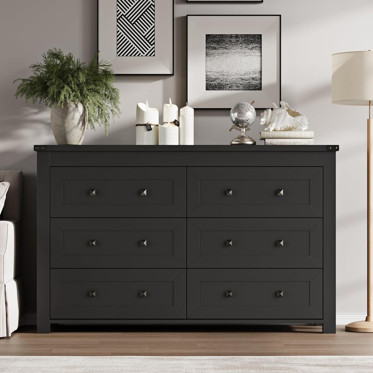 6-Drawer Dresser, Modern Wooden Storage Chest of Drawers, Dresser TV Stand, Wood Drawer Organizer with Metal Handles for Bedroom, Living Room, Hallway