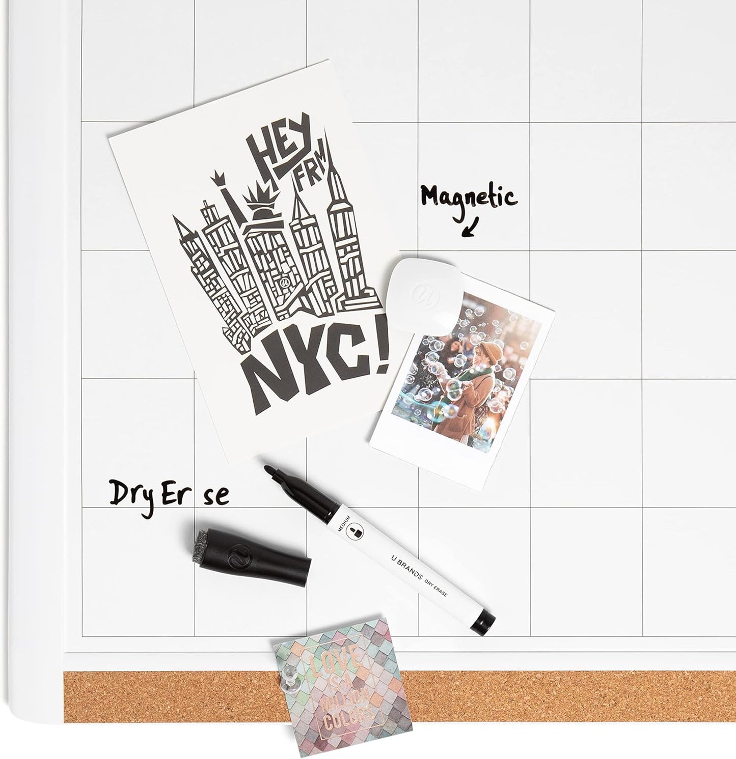U Brands Magnetic Dry Erase Calendar White Board, 16" x 20", White Pin-It Frame, Includes Marker and Magnet
