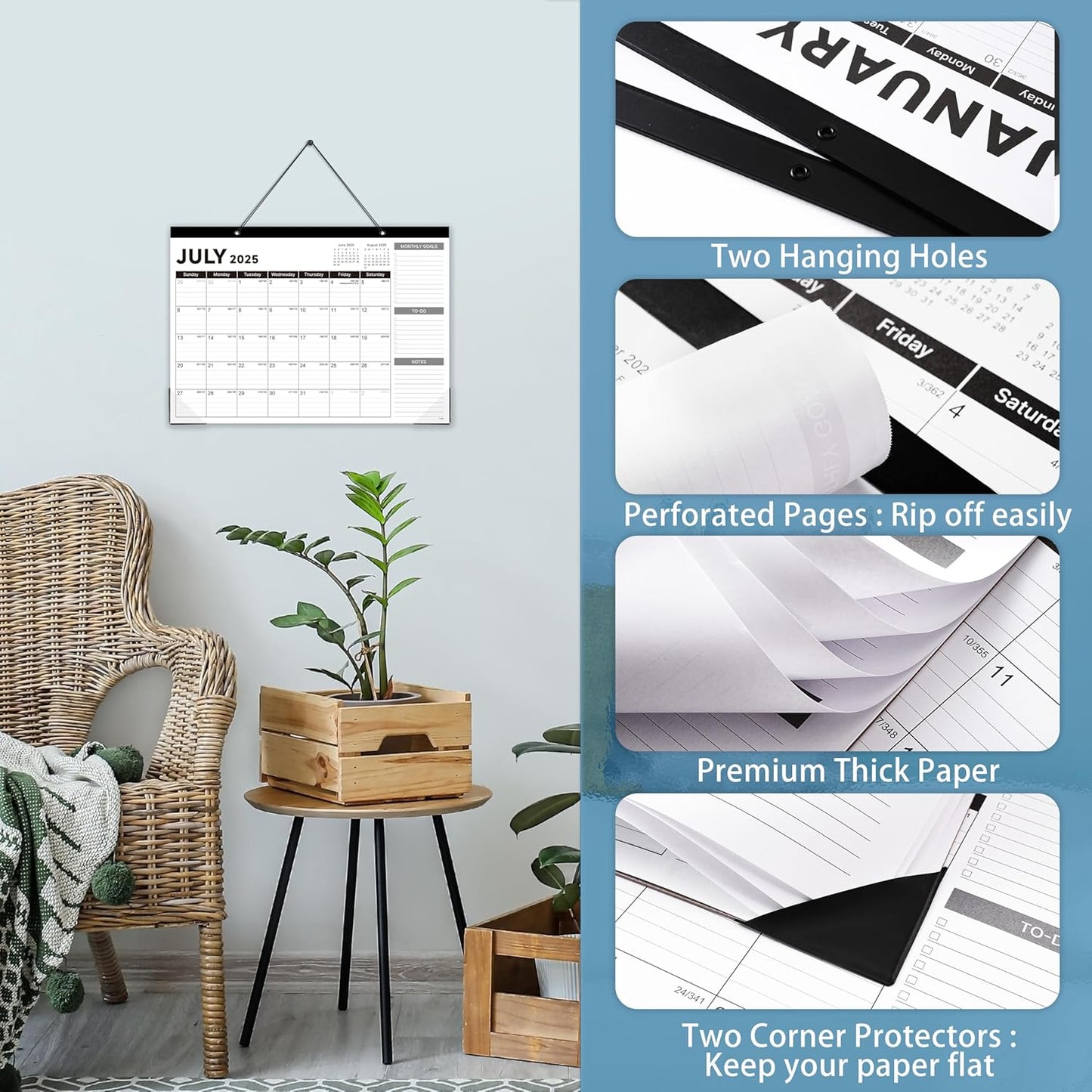 2025-2026 Desk Calendar - Desk Calendar 2025-2026, Jul. 2025 - Dec. 2026, 17"x12" Desktop Calendar with Notes, Corner Protector, Ruled Blocks