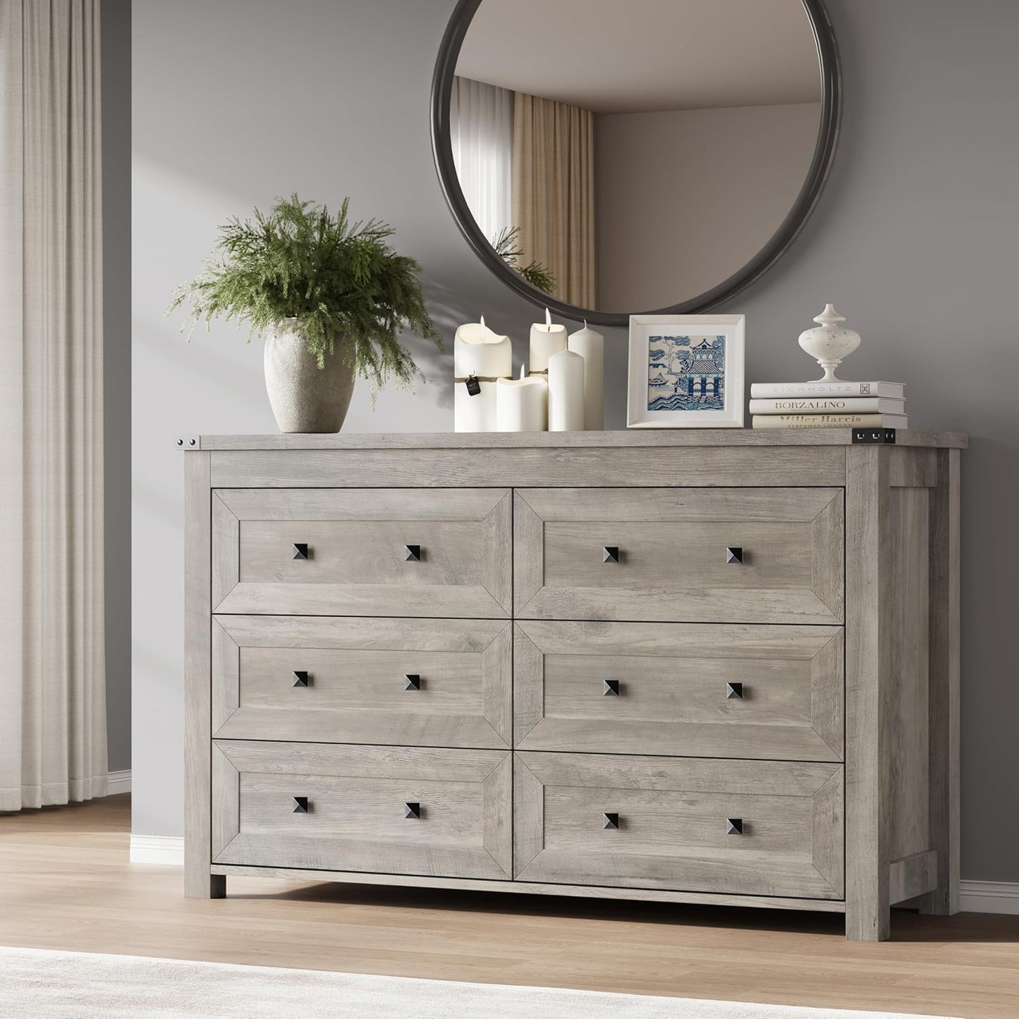 6-Drawer Dresser, Modern Wooden Storage Chest of Drawers, Dresser TV Stand, Wood Drawer Organizer with Metal Handles for Bedroom, Living Room, Hallway