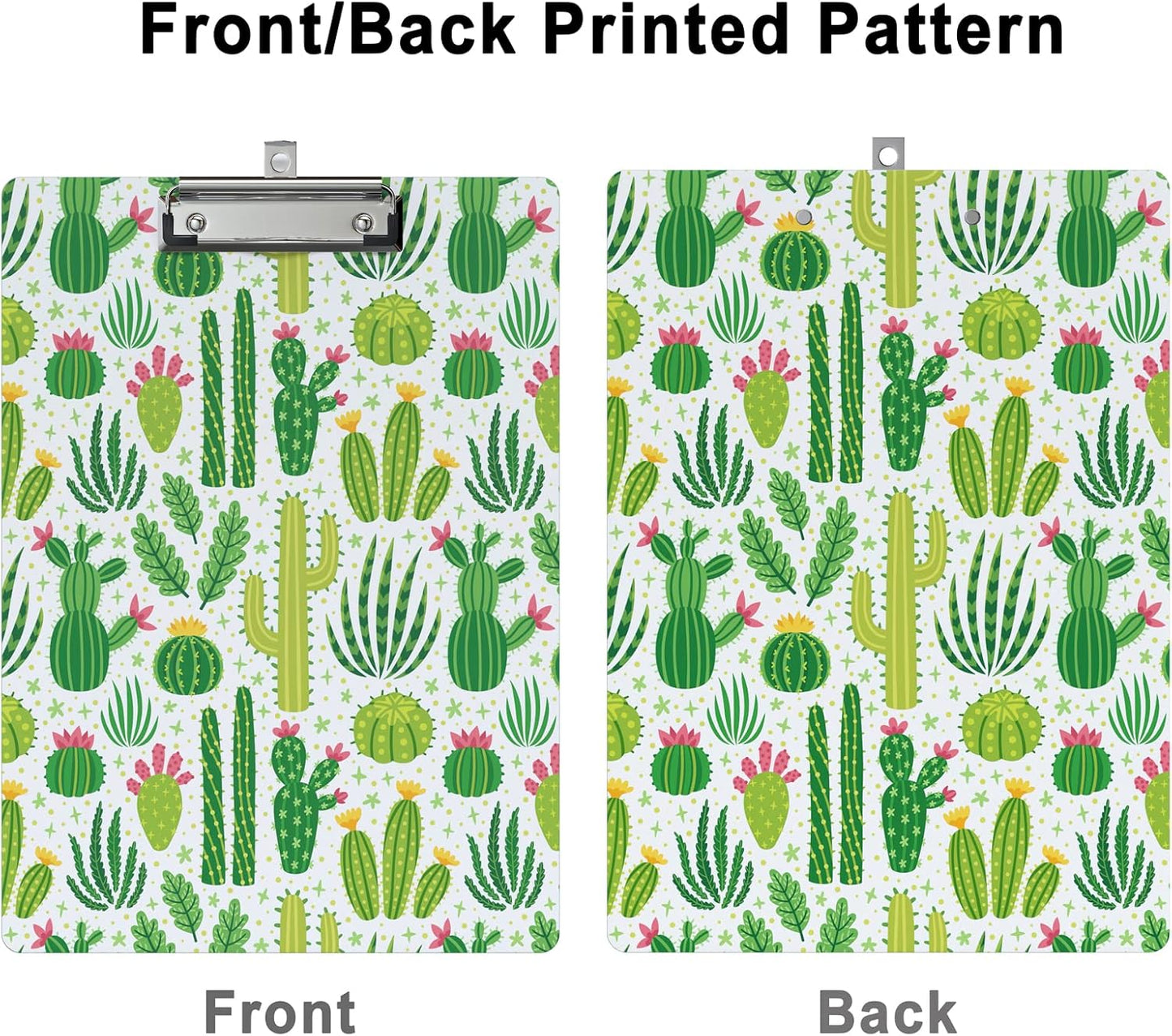 Clipboard Design Decorative Wood A4 Letter Size Clip Boards for Classroom Office, Standard Size 9" x 12.5" with Low Profile Metal Clip - Cactus