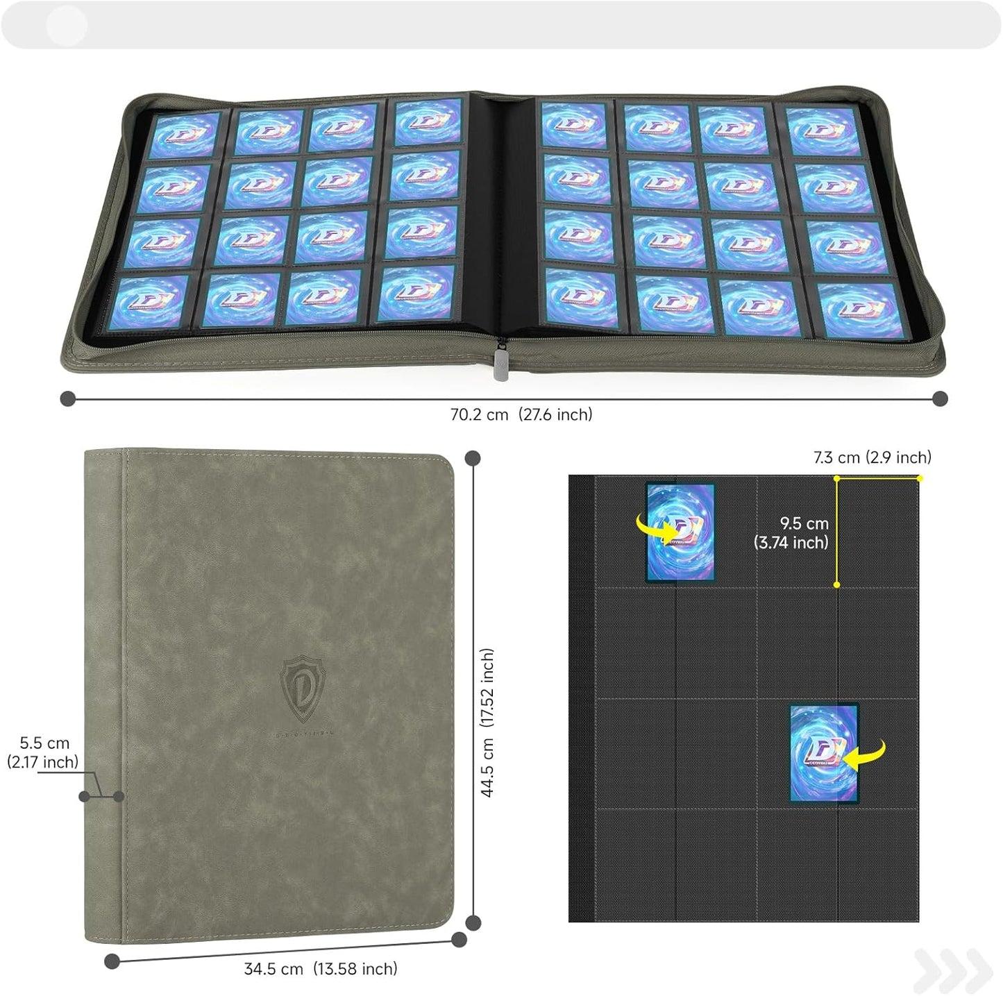 Card Binder with 1024 Cards,16 Pocket Trading Card Binder Includes 32 Page Storage Sleeves,Collection Card Album,Card Holder to Organize and Protect Cards,Grey