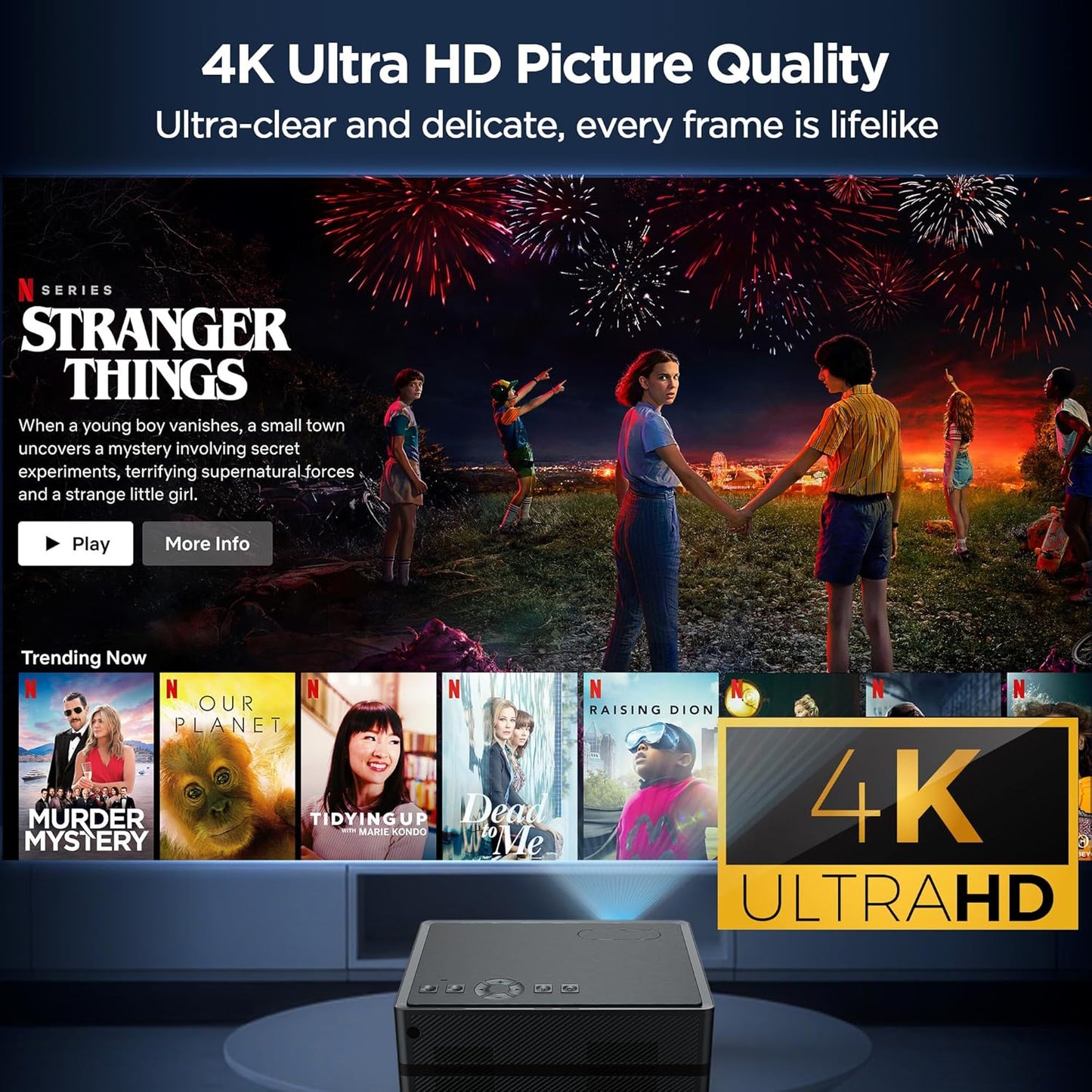 [Netflix Officially-Electric Focus]Projector with WIFI & Bluetooth, 4K Full HD 1080P Portable Projector, Auto Keystone, DoLby Audio, 360 ANSI Lumen Projector with HDMI/USB/AV Input, for Indoor Outdoor