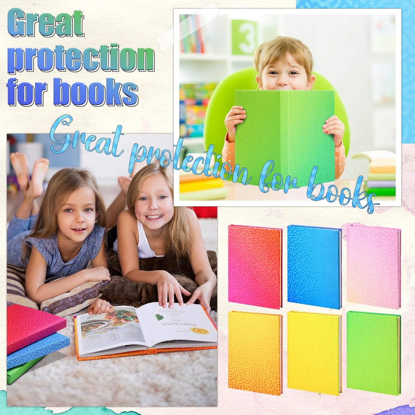 Yexiya 6 Pcs Stretchable Book Cover Jumbo Fabric Book Covers Colorful Pattern Book Protector Washable Reusable Protective Textbook Cover for Hardcover Textbooks up to 9 x 11 in (Funny Pattern)