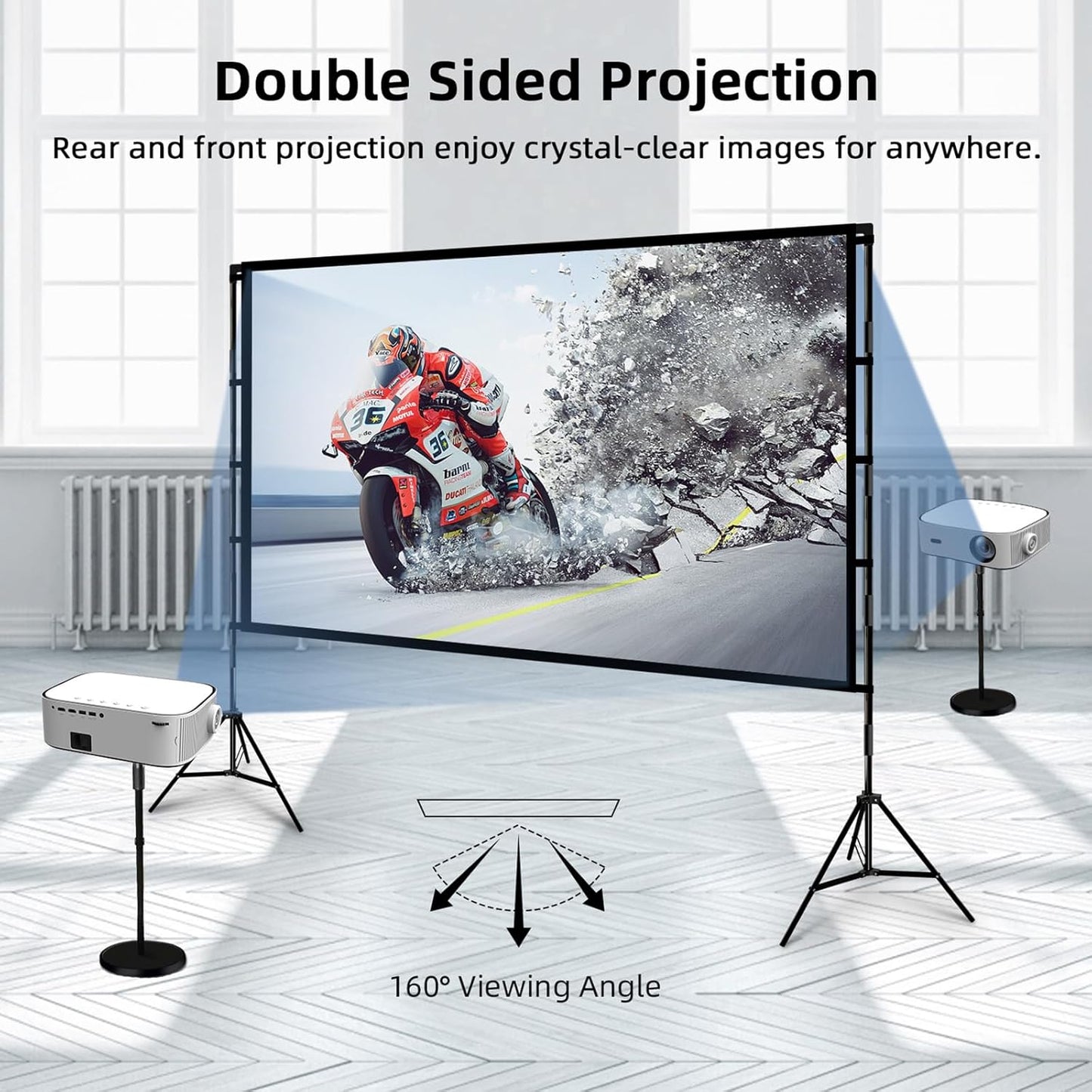 Projector Screen with Stand, Wootfairy 100 inch Foldable and Portable Projection Screen 16:9 4K HD Rear Front Wrinkle-Free Movie Screen with Carry Bag for Indoor Outdoor Home Theater Backyard Cinema