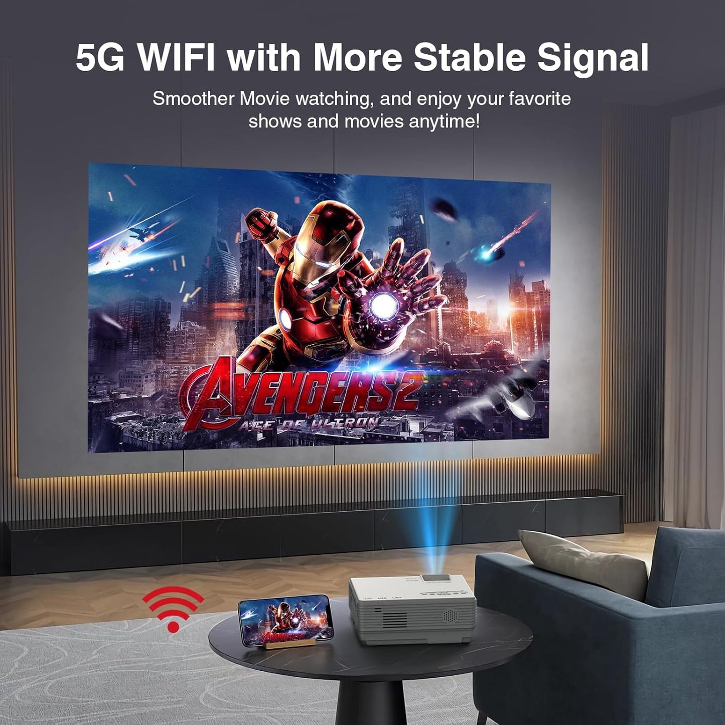 【Netflix-Officially-Licensed】PANSEBA Smart Mini Projector with 1080P HD, 5G WiFi & 2 Way Bluetooth, Portable Outdoor Movie Projector for Phone/Laptop/Games