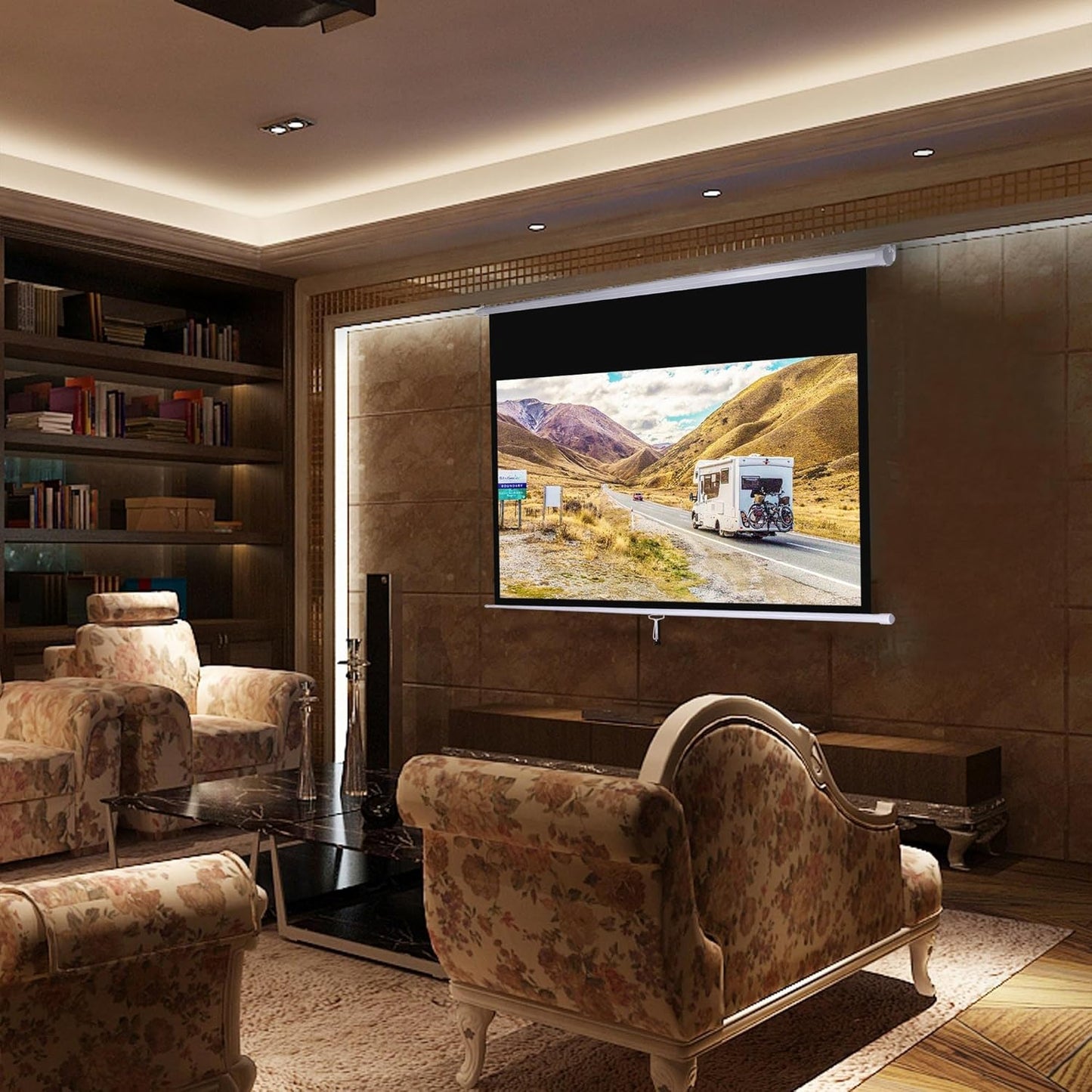 72" 16:9 Manual Pull Down Projector Screen 4K Self-Locking Home Theater Cinema Meeting Room Classroom Restaurant Bar Office