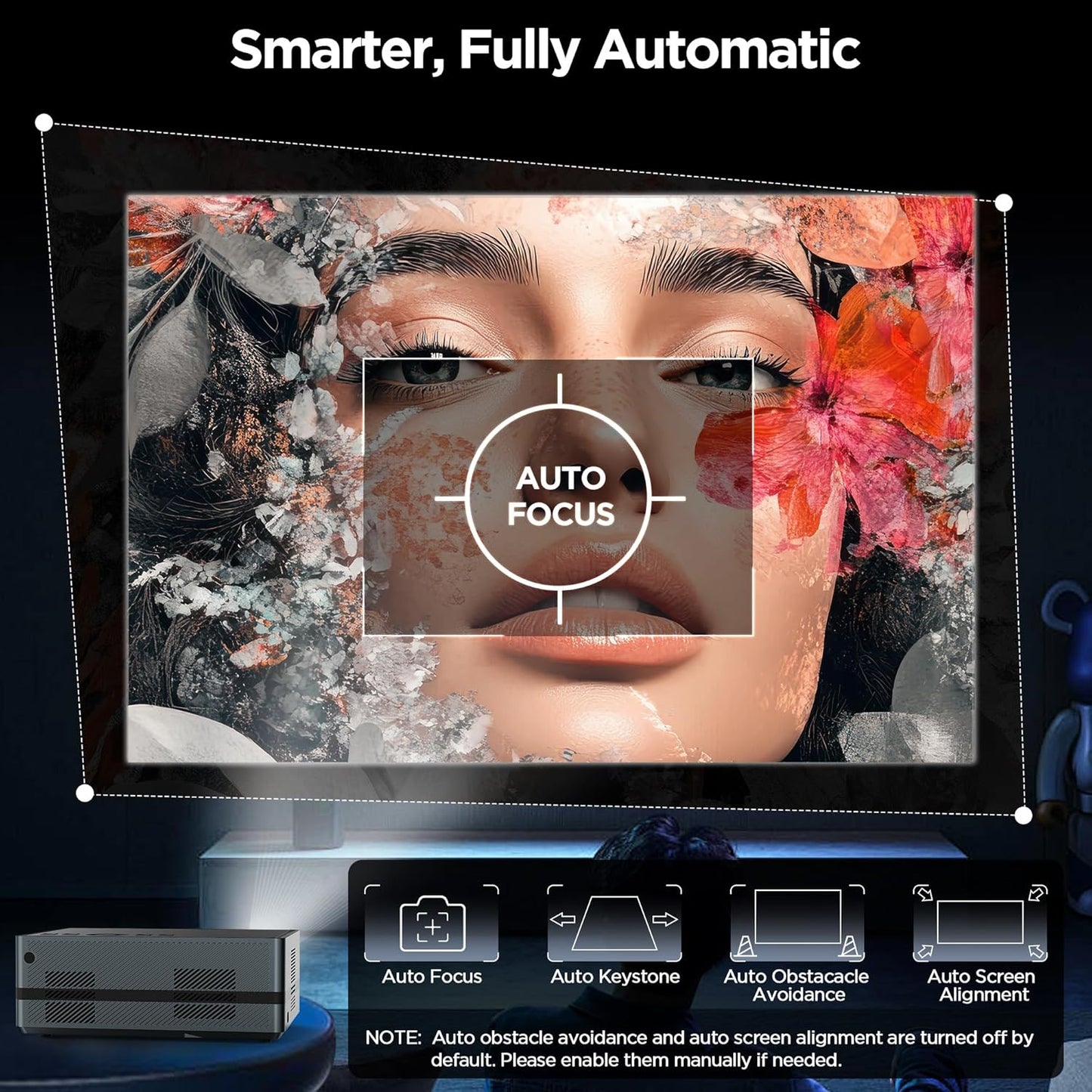 [Netflix Officially-Electric Focus]Projector with WIFI & Bluetooth, 4K Full HD 1080P Portable Projector, Auto Keystone, DoLby Audio, 360 ANSI Lumen Projector with HDMI/USB/AV Input, for Indoor Outdoor