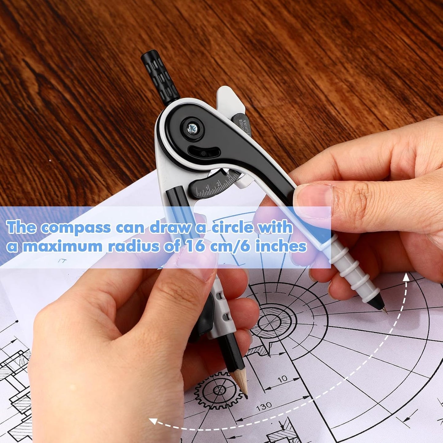 Zonon 1 Set Plastic Geometry Math Set 7 Pcs Includes 6'' / 4 '' Protractor, Drawing Compass, 45/60 Degree Triangle Rulers, 12'' / 6'' Math Ruler Transparent for Office Supplies(Clear)