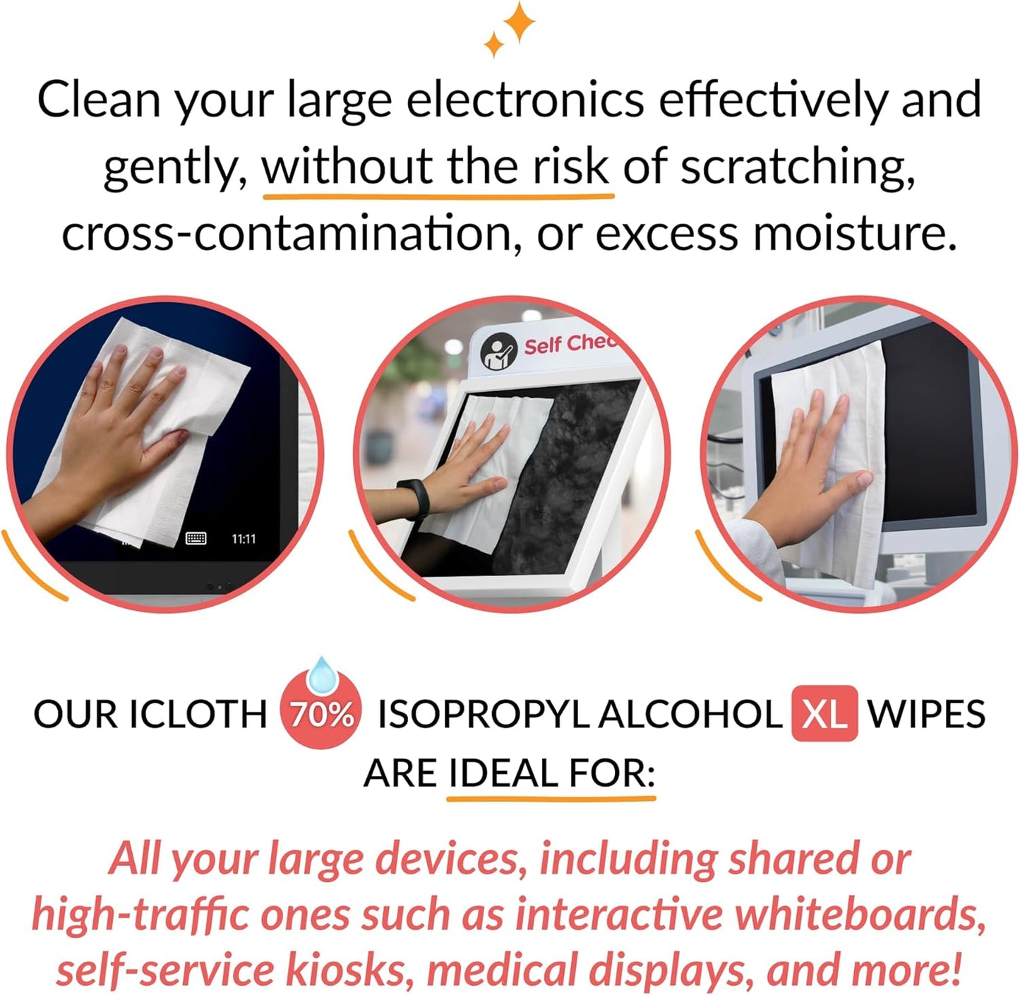 iCloth 70% Isopropyl Alcohol XL Screen and Electronics Wipes, Lint-Free, Streak-Free, Fast-Drying, Removes Dust and Fingerprints (24 Wipes)