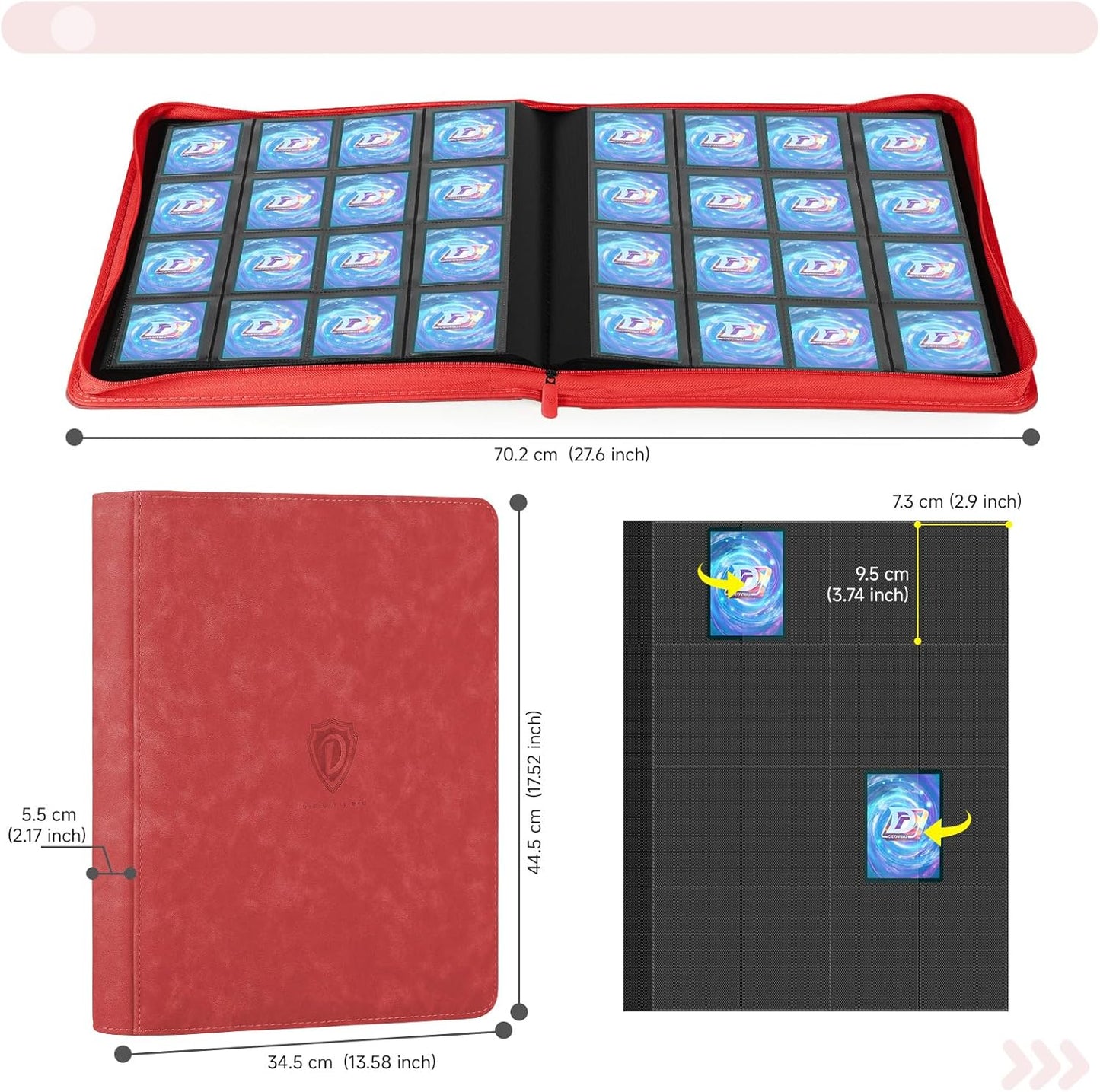 Card Binder with 1024 Cards,16 Pocket Trading Card Binder Includes 32 Page Storage Sleeves,Collection Card Album,Card Holder to Organize and Protect Cards,Red