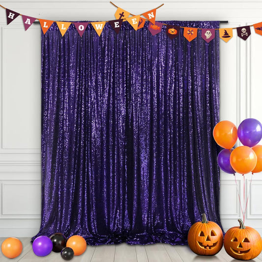 Eternal Beauty Purple Sequin Backdrop, 20x10 Ft Halloween Glitter Background Curtains for Shimmer Photography Party Wedding Birthday Back Drop Decor