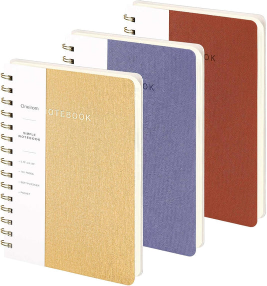Lined Spiral Notebook College Ruled A5 Journal Book for Note Taking, 160 Pages Writing Journal for Office and Home School Supplies 5.75x8.125 inch (3pack-Brown/Khaki/Violet)