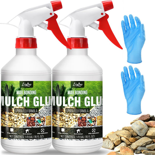 Mulch Glue - 32oz Concentrate Gravel Glue Strong Landscape Adhesive with Applicator for Landscaping, Garden - Safe Ready to Use Mulch Lock Gravel Stabilizer Glue for Pea Gravel, Rock, Leaf, Bark