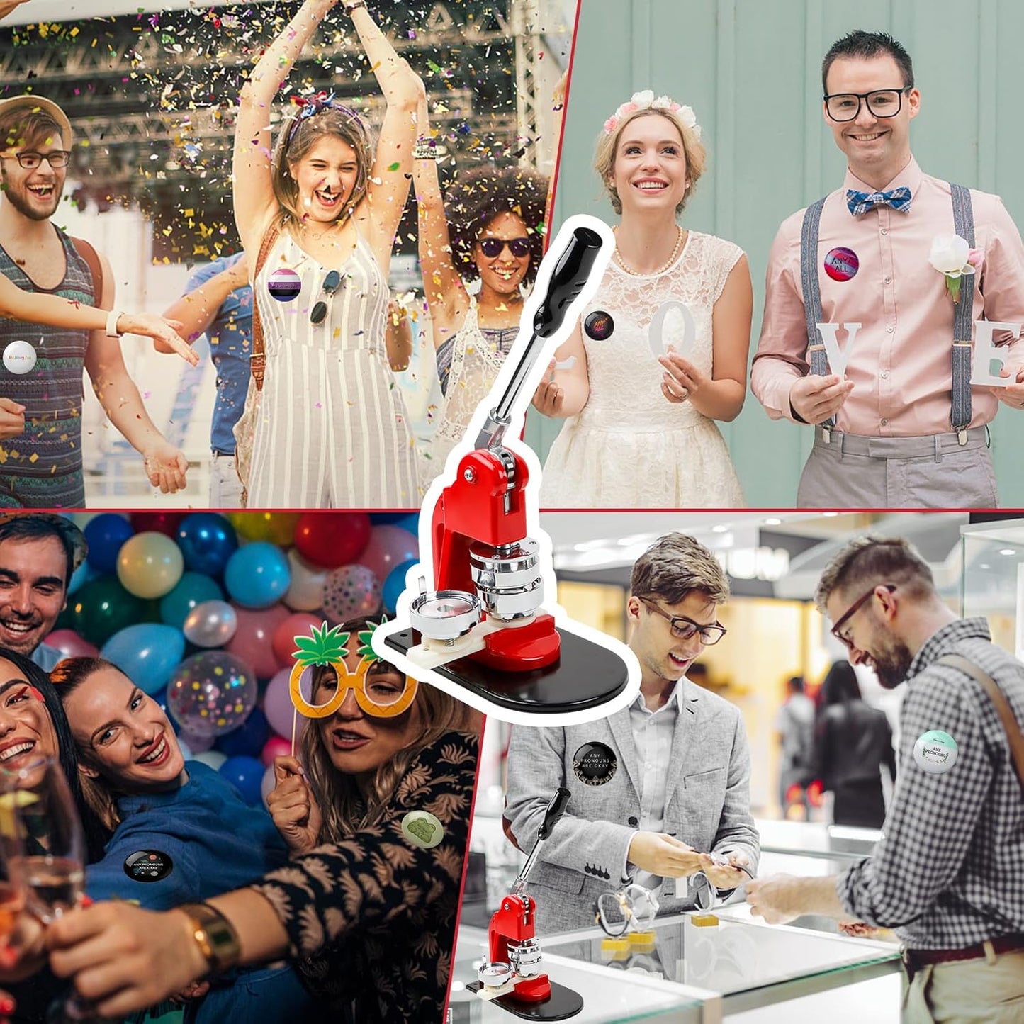 Button Maker Machine Multiple Sizes, 1 inch+1.25 inch+2.25 inch DIY Button Press Machine Kit, Metal Button Press Machine with Cutting Mat and Circle Cutte, Come with 300 Button Parts Supplies