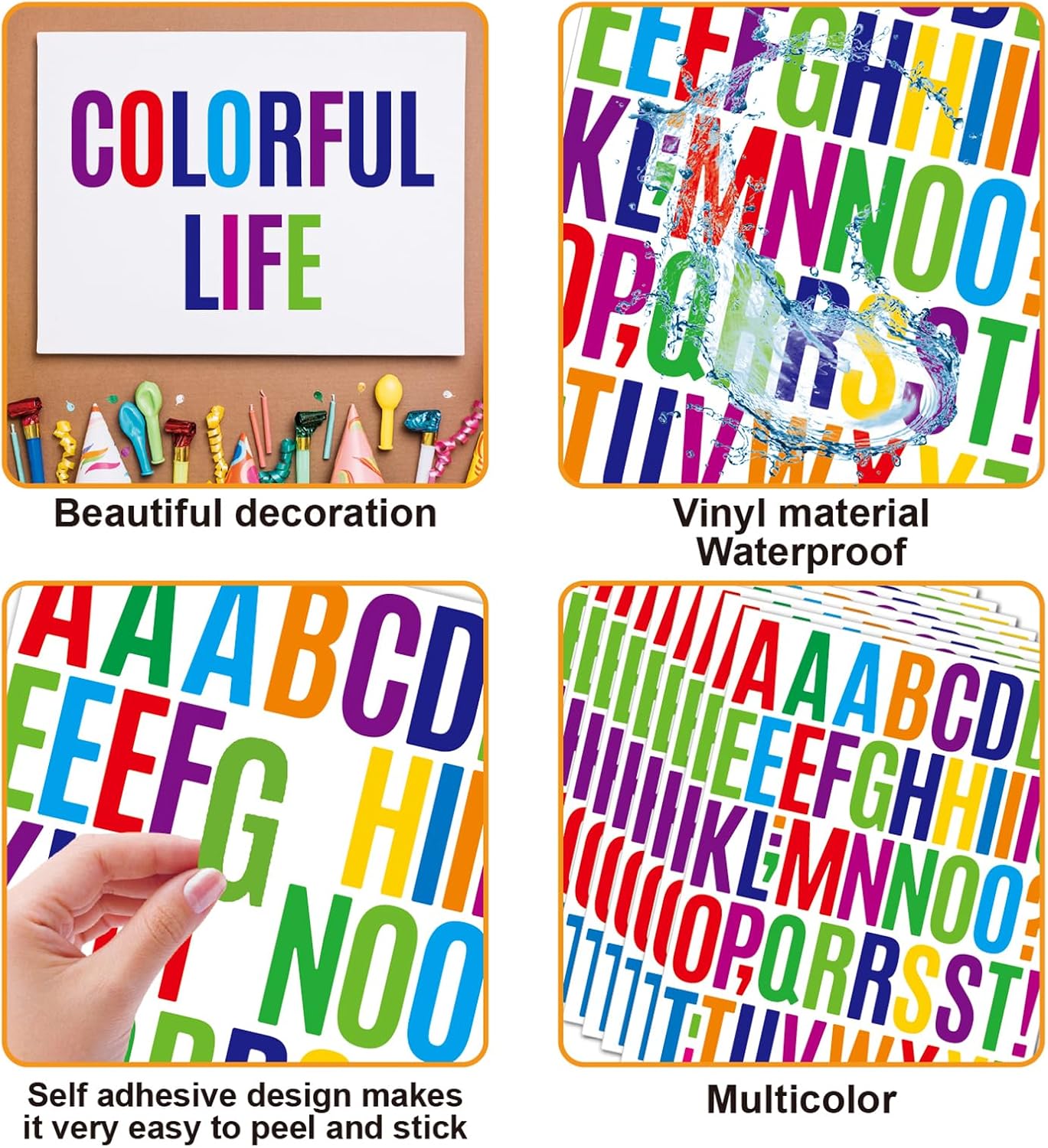 Bemeol 1872 Pieces Letter Stickers 36 Sheets 2 Inch Alphabet Letter Stickers Vinyl Self Adhesive Sticker Letters for Bulletin Board Home Classroom Mailbox Decor(Colorful)