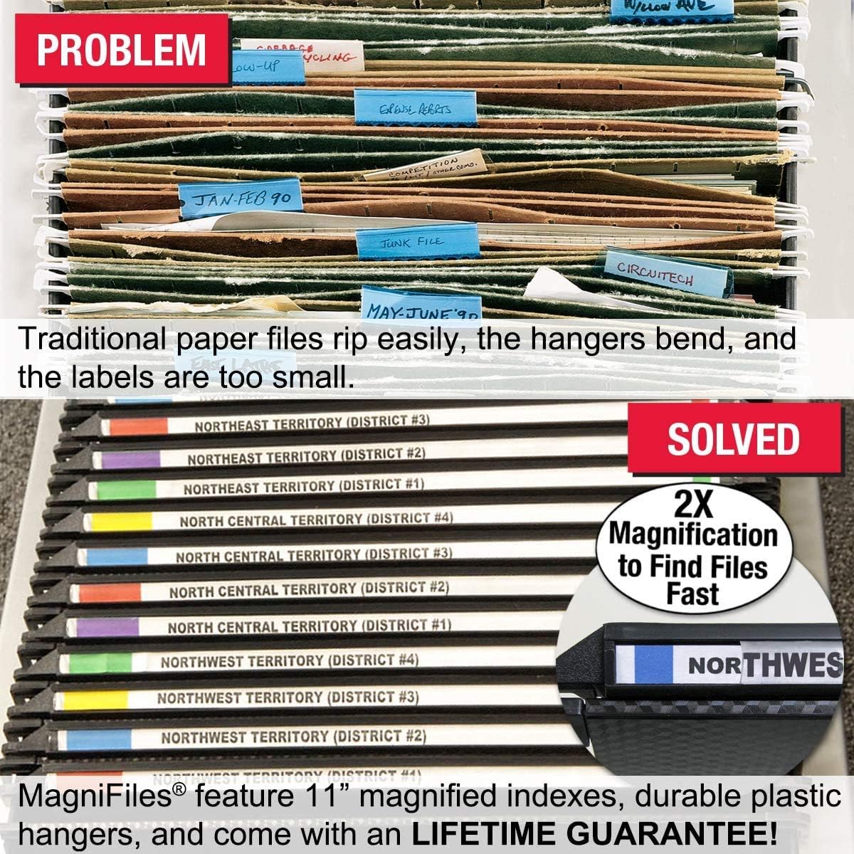 Ultimate Office MagniFile Extra-Capacity Hanging File Folders, 1" Box-Bottom, Letter Size, Feature A Wrap- Around Bungee Security Cord (Set of 8)