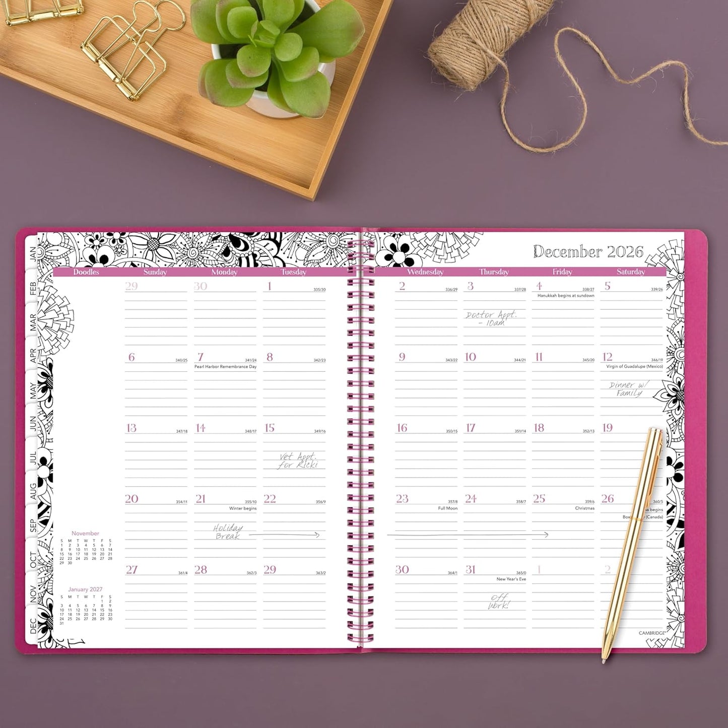 Cambridge 2026 Appointment Book Planner, Weekly & Monthly, 8-1/2" x 11", Large, Hourly, FloraDoodle, White and Black (589-905-26)