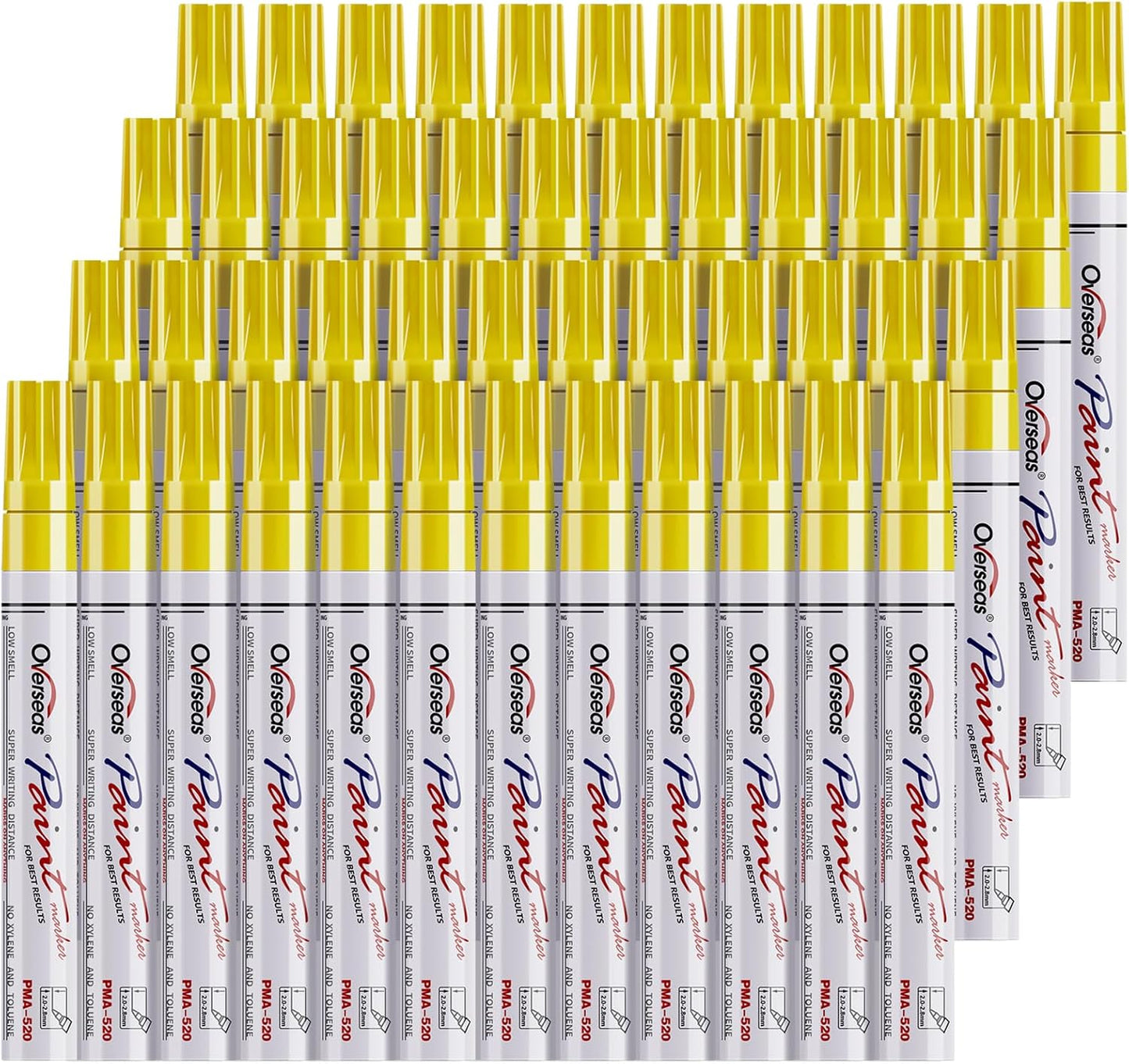 Overseas 48 Yellow Paint Pens Markers, Oil Based Permanent Markers Set - Quick Drying, Waterproof, Fade-Resistant, Medium Tip Paint Pens for Wood, Metal, Rock, Ceramic, Plastic, Canvas, Glass, Rubber