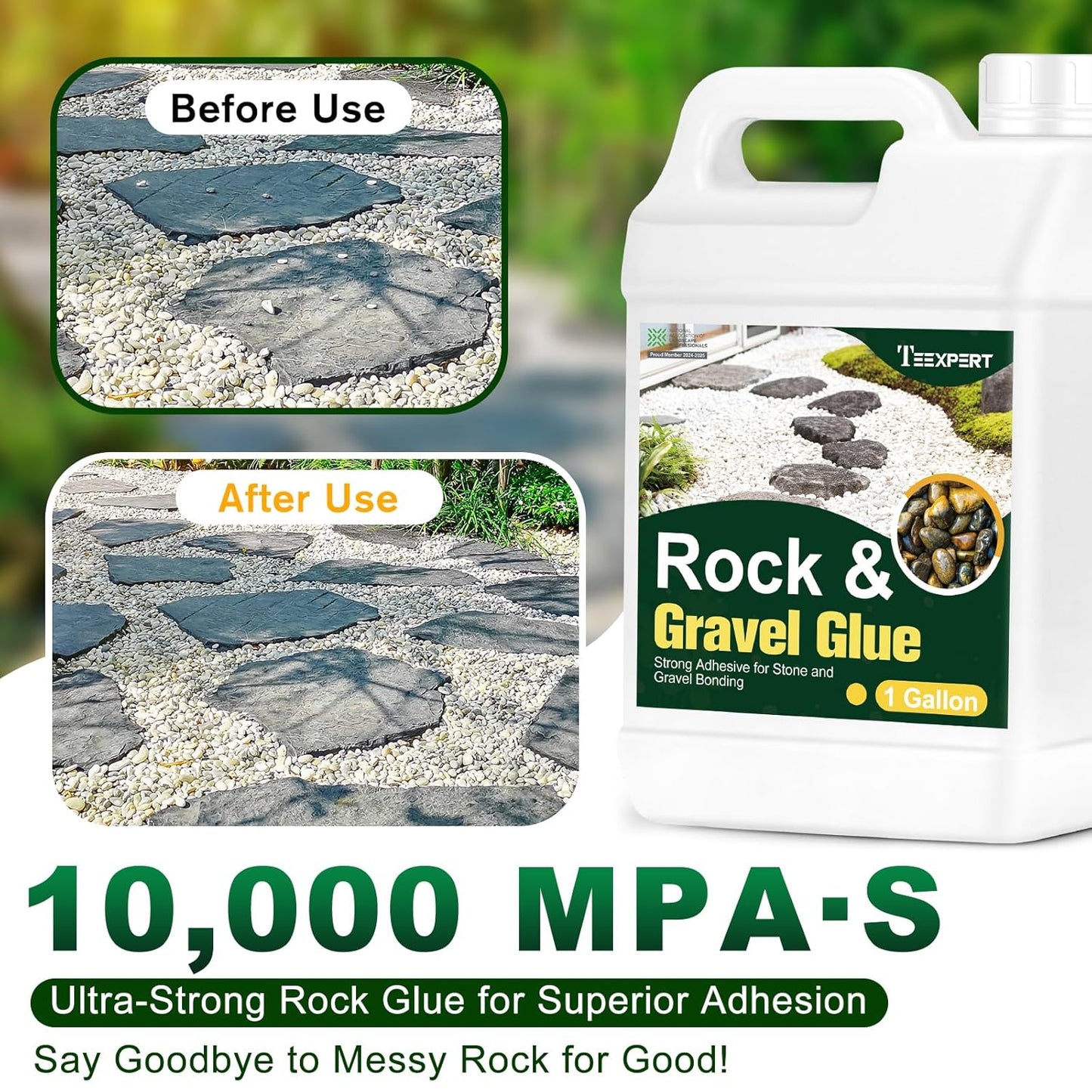 Teexpert 1 Gallon Rock Glue for Landscaping – Strong Pea Gravel Binder & Stone Adhesive for Walkways, Yards, Patios, and Driveways