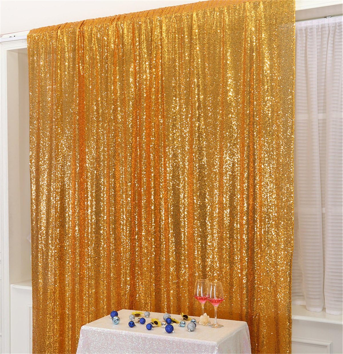 Eternal Beauty Yellow Gold Sequin Backdrop, 10x10 Ft Glitter Background Curtains for Shimmer Photography Party Wedding Birthday Back Drop Decor