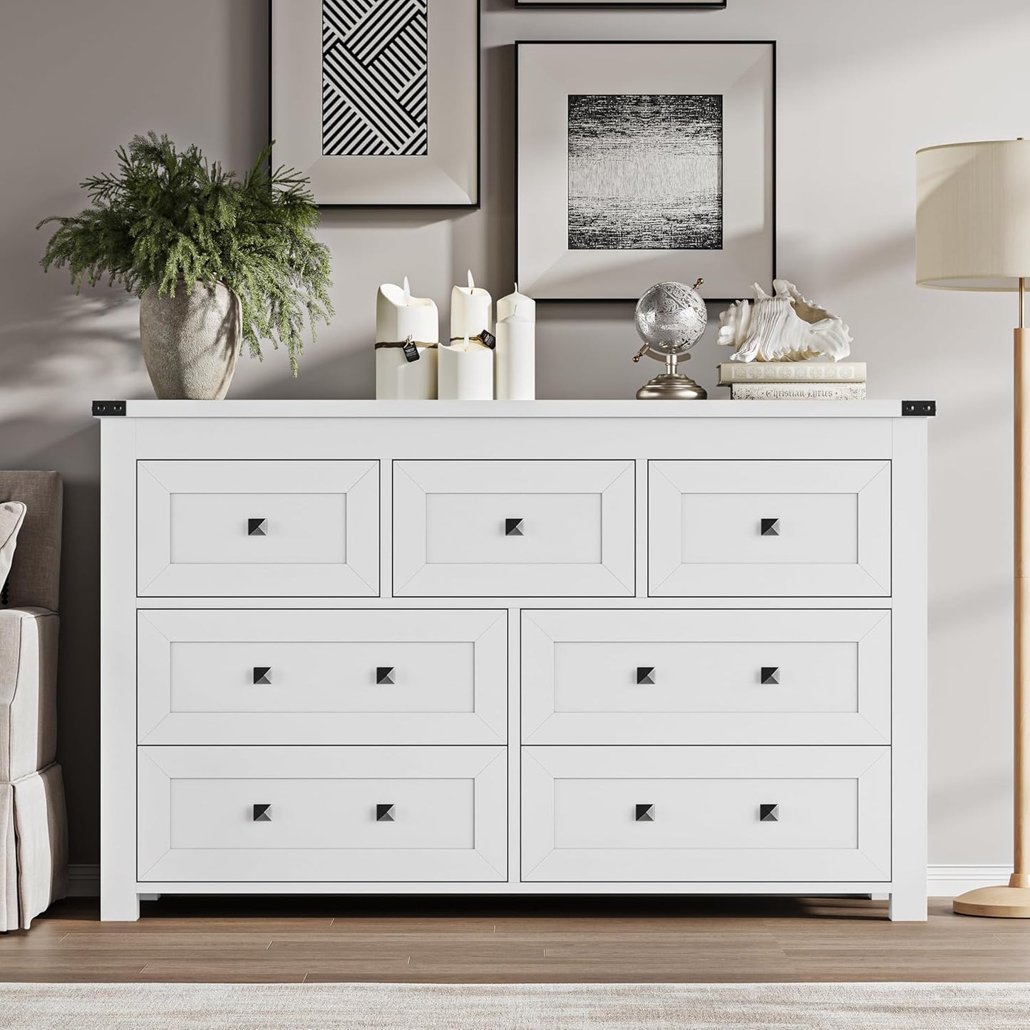 7-Drawer Dresser, Modern Wooden Storage Chest of Drawers, Dresser TV Stand, Wood Drawer Organizer with Metal Handles for Bedroom, Living Room, Hallway