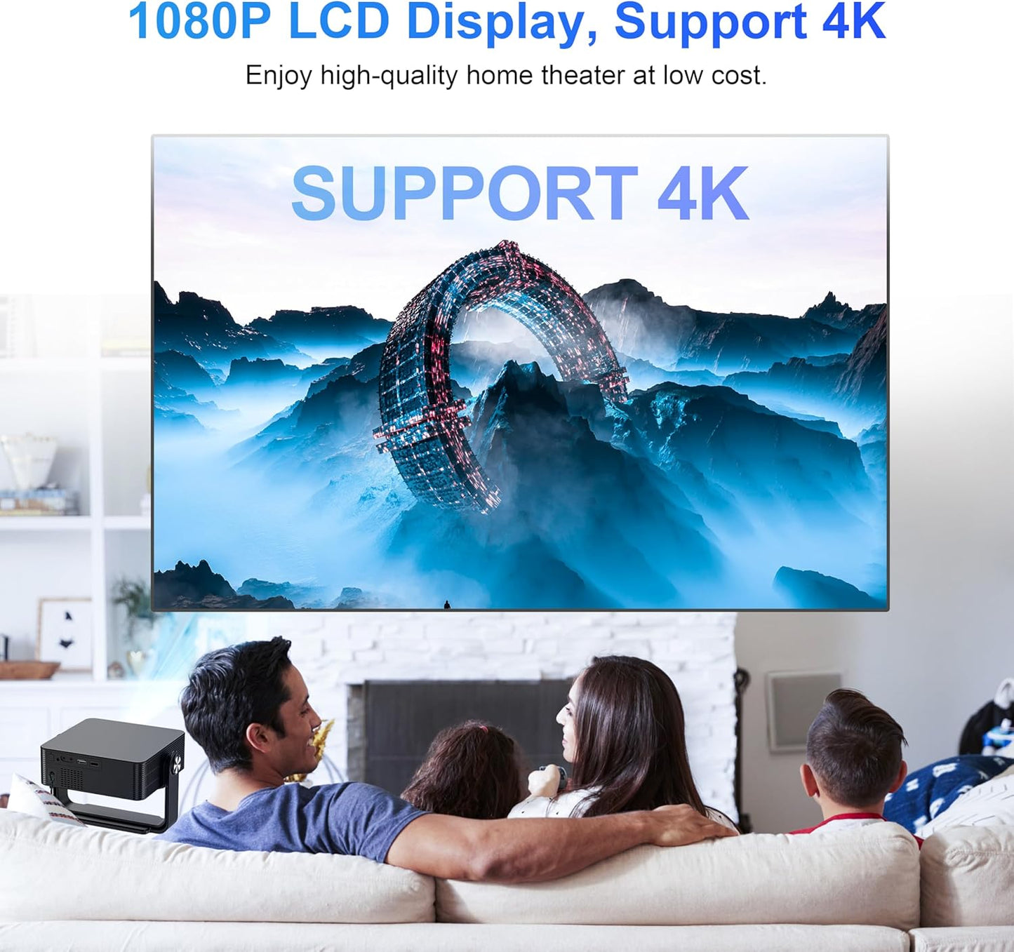 【NEW】Mini Projector with WiFi and Bluetooth,YouTube, Screen mirroring and more. Auto Focus & Keystone, Native 1080P, 300 ANSI Lumen, Indoor/Outdoor Home Movie Projector by IOLIEO