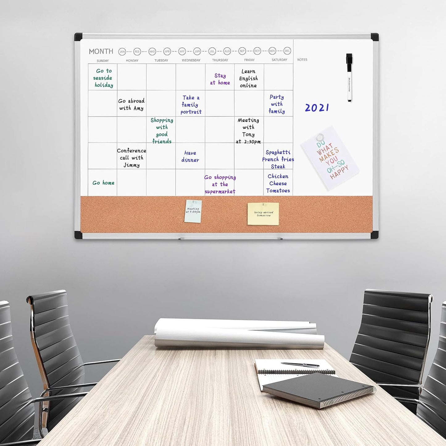 Amazon Basics 24" x 36" Monthly Whiteboard Calendar with Cork Board, Wall Mounted, Easy to Install, Silver Aluminum Frame