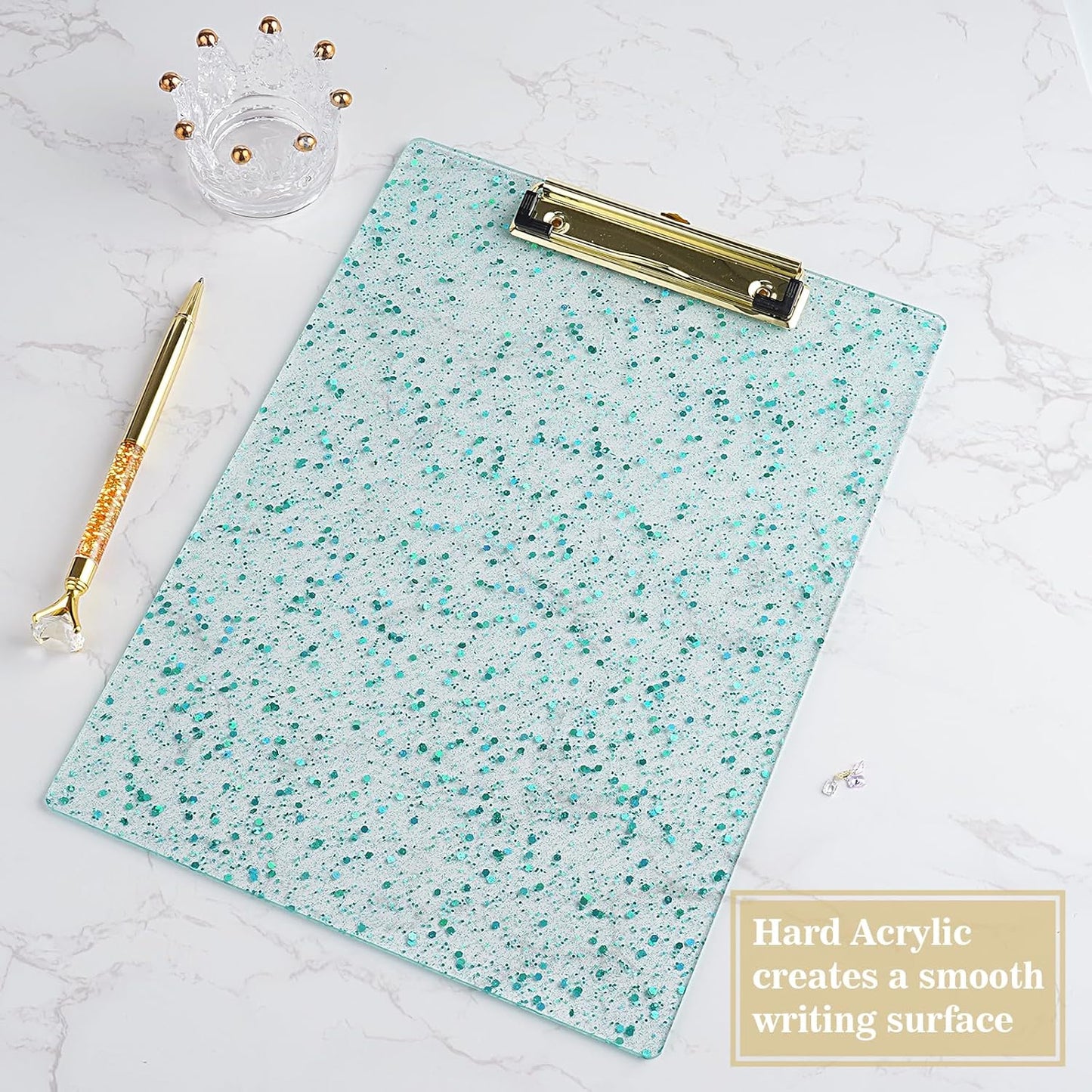 Hongri Plastic Acrylic Glitter Clipboard, 8.5x11" Stardard Letter A4 Size Clipboards for Classroom, Taecher, Women.Cute Confetti Clip Board, Office Supplies, School Supplies.