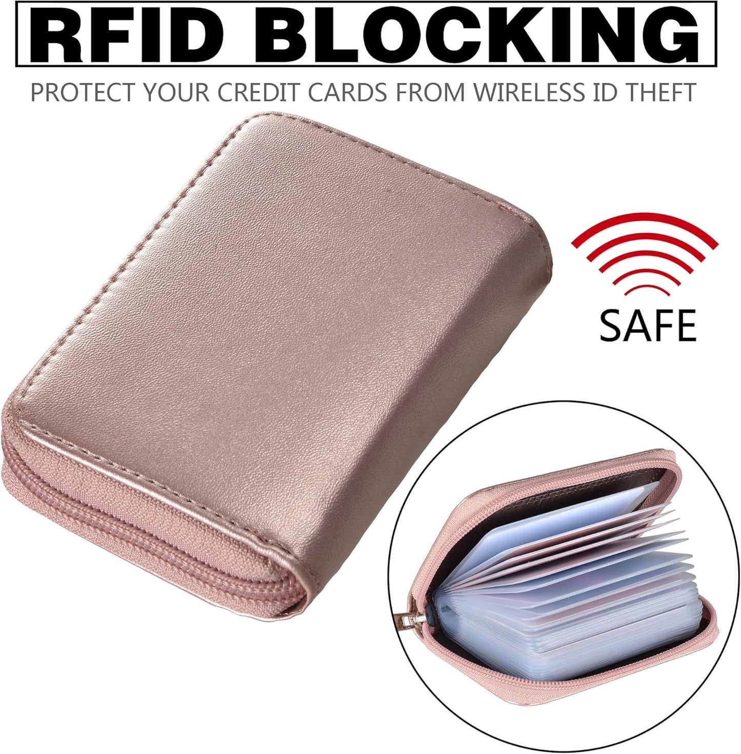 Easyoulife Genuine Leather Credit Card Holder Zipper Wallet With 26 Card Slots