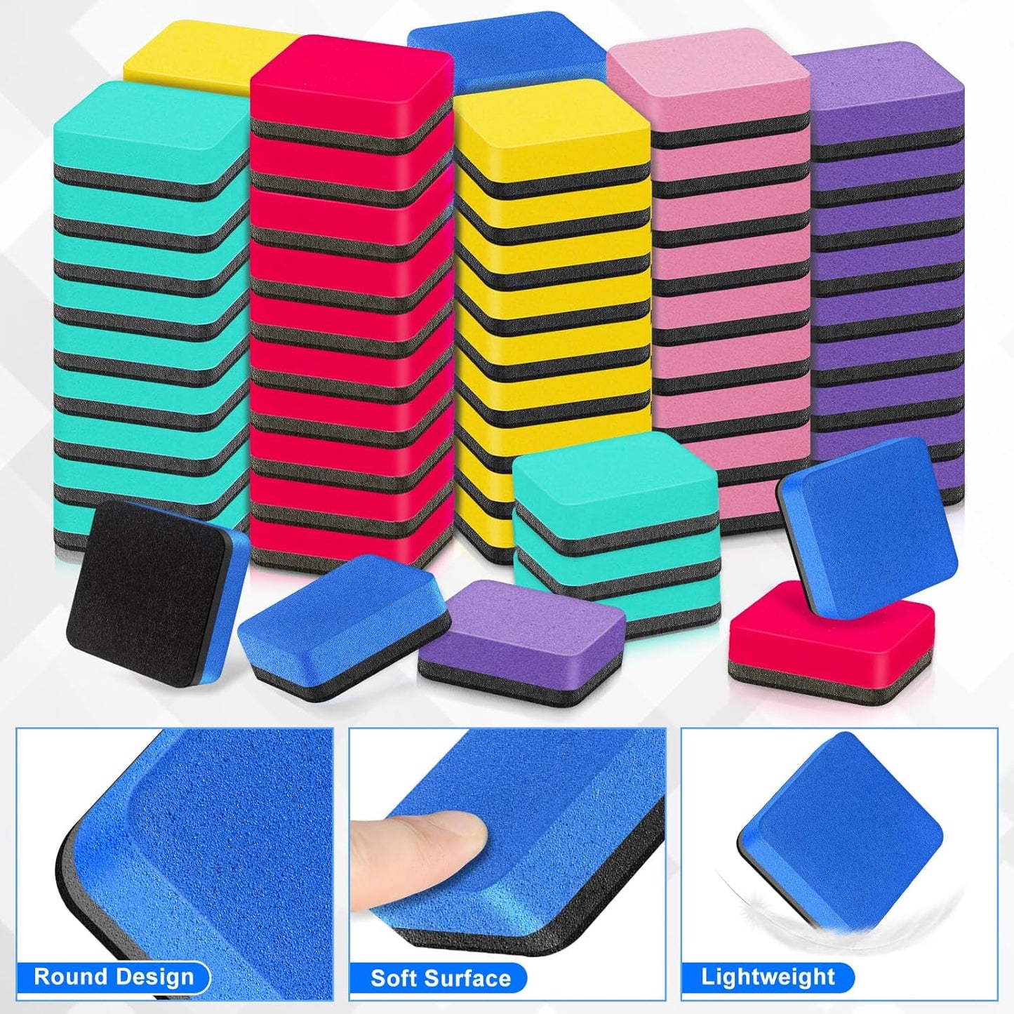 96 Pack Dry Erase Erasers, Mini Magnetic Dry Erase Eraser Bulk, Square Colorful White Board Dry Erasers, Ideal Chalkboard Cleansers, Perfect for Kids Classroom, Home and Office (1.97 x 1.97 Inch)