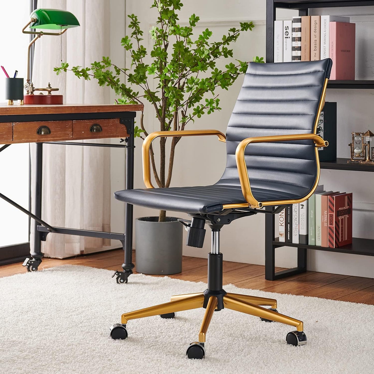 Chair, Desk Computer Chair ，with Armrests ，Ergonomic Office Chair for Home and Office, 17.32 x 22.83 x 35.43 inches, Multiple Colors (Gold Navy)