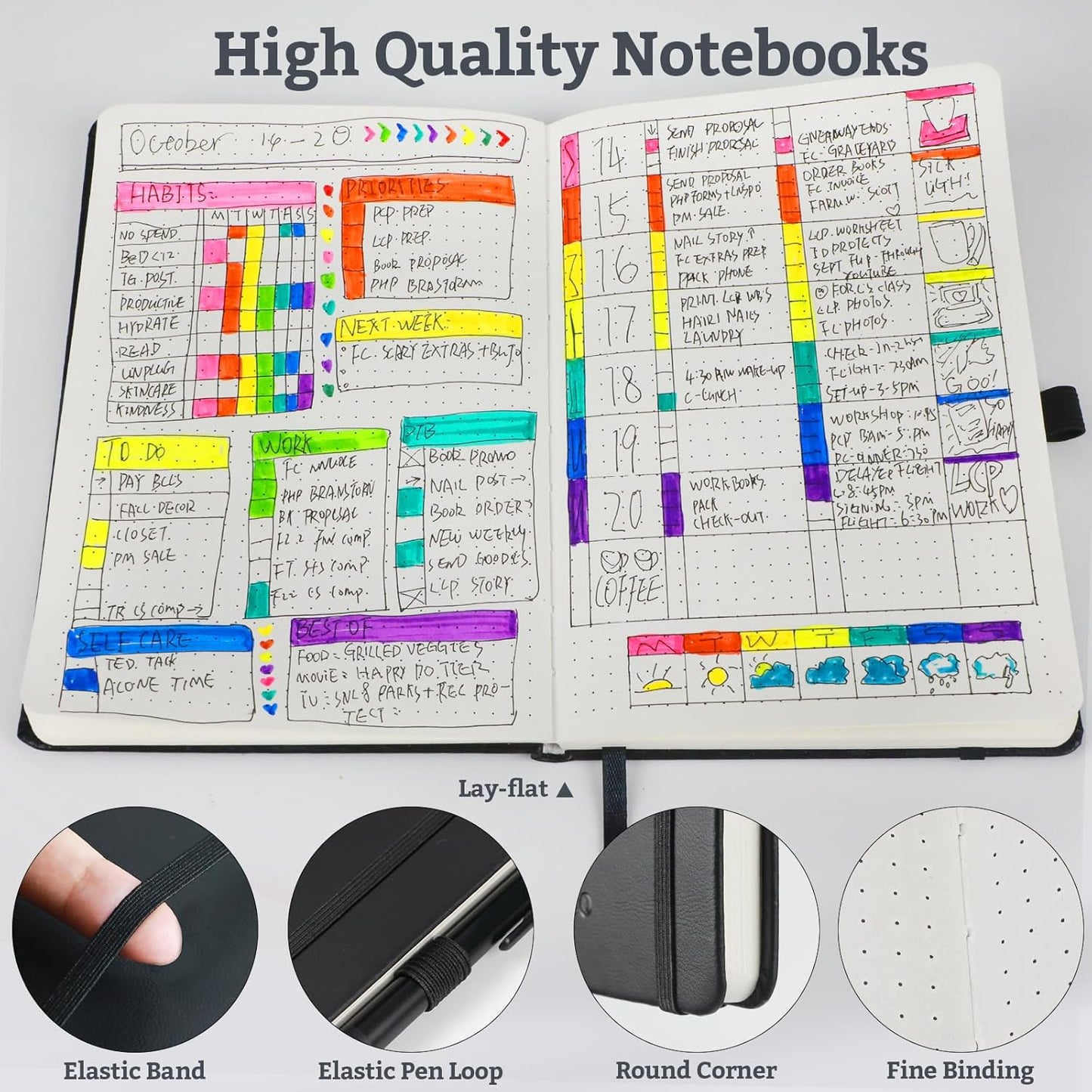 Bullet Dotted Hardcover Journal Notebook, A5 140 Pages 120Gsm Thick Paper for School,Note Taking,Work,Diary，5.7''*8.3'',Navy