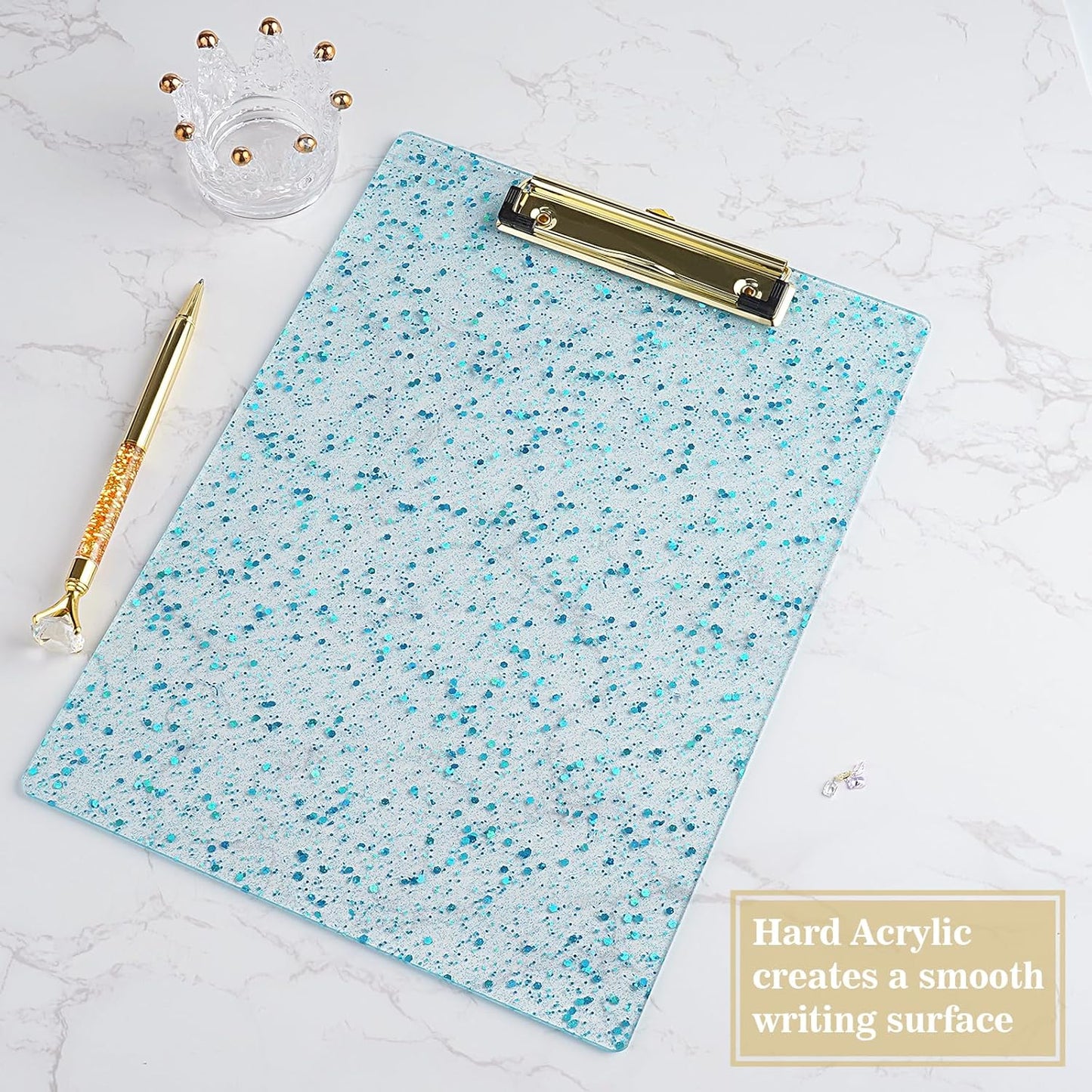 Hongri Plastic Acrylic Glitter Clipboard, 8.5x11" Stardard Letter A4 Size Clipboards for Classroom, Taecher, Women.Cute Confetti Clip Board, Office Supplies, School Supplies.