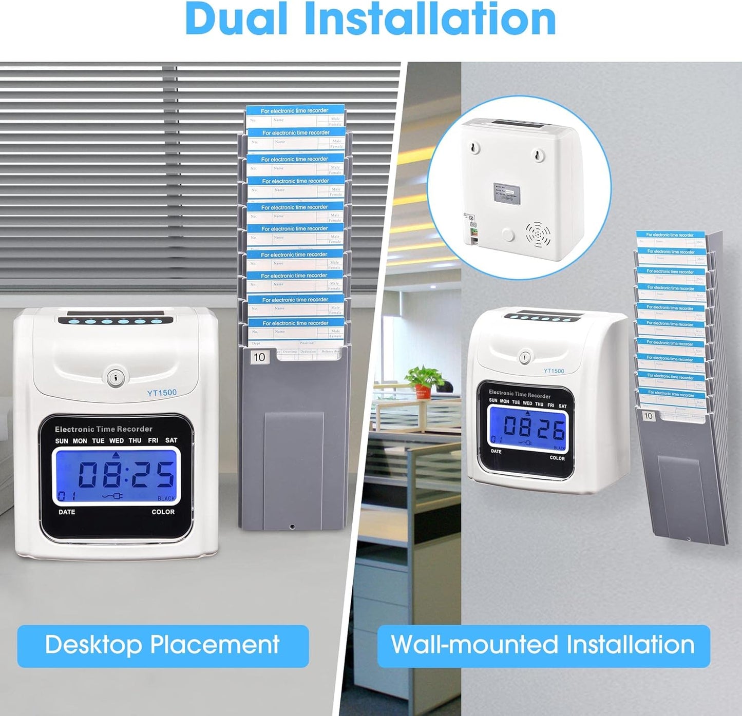 Yescom Attendance Punch Time Clock Bundle Employee Payroll Recorder LCD Display with 100 Cards, 1 Time Card Holder, 2 Keys & Ink Ribbon